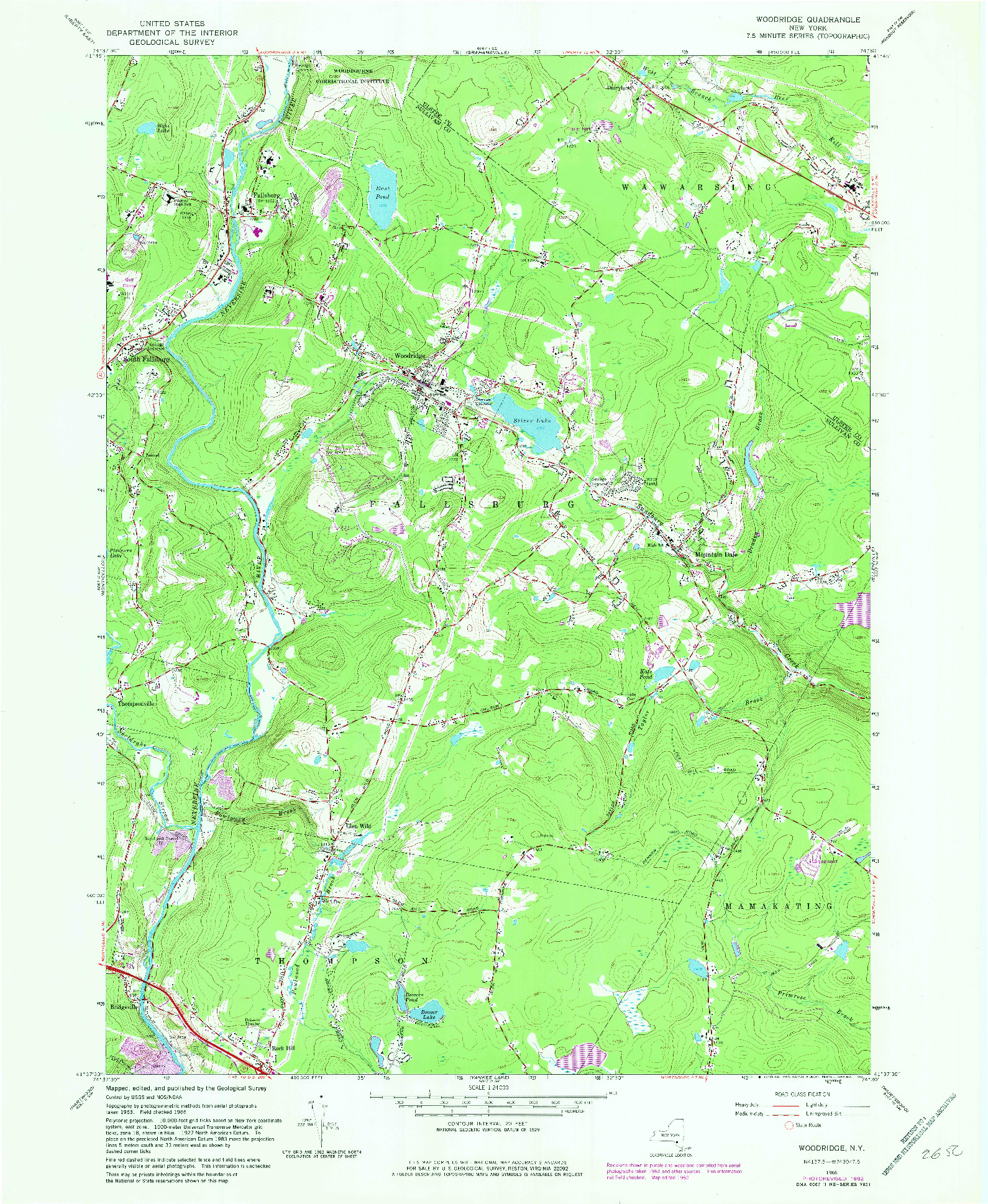USGS 1:24000-SCALE QUADRANGLE FOR WOODRIDGE, NY 1966