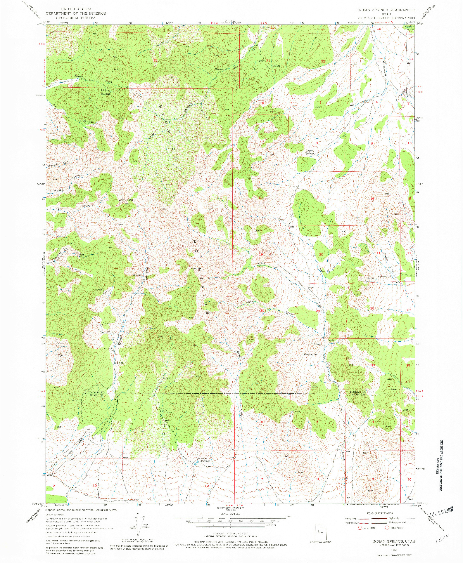 USGS 1:24000-SCALE QUADRANGLE FOR INDIAN SPRINGS, UT 1955