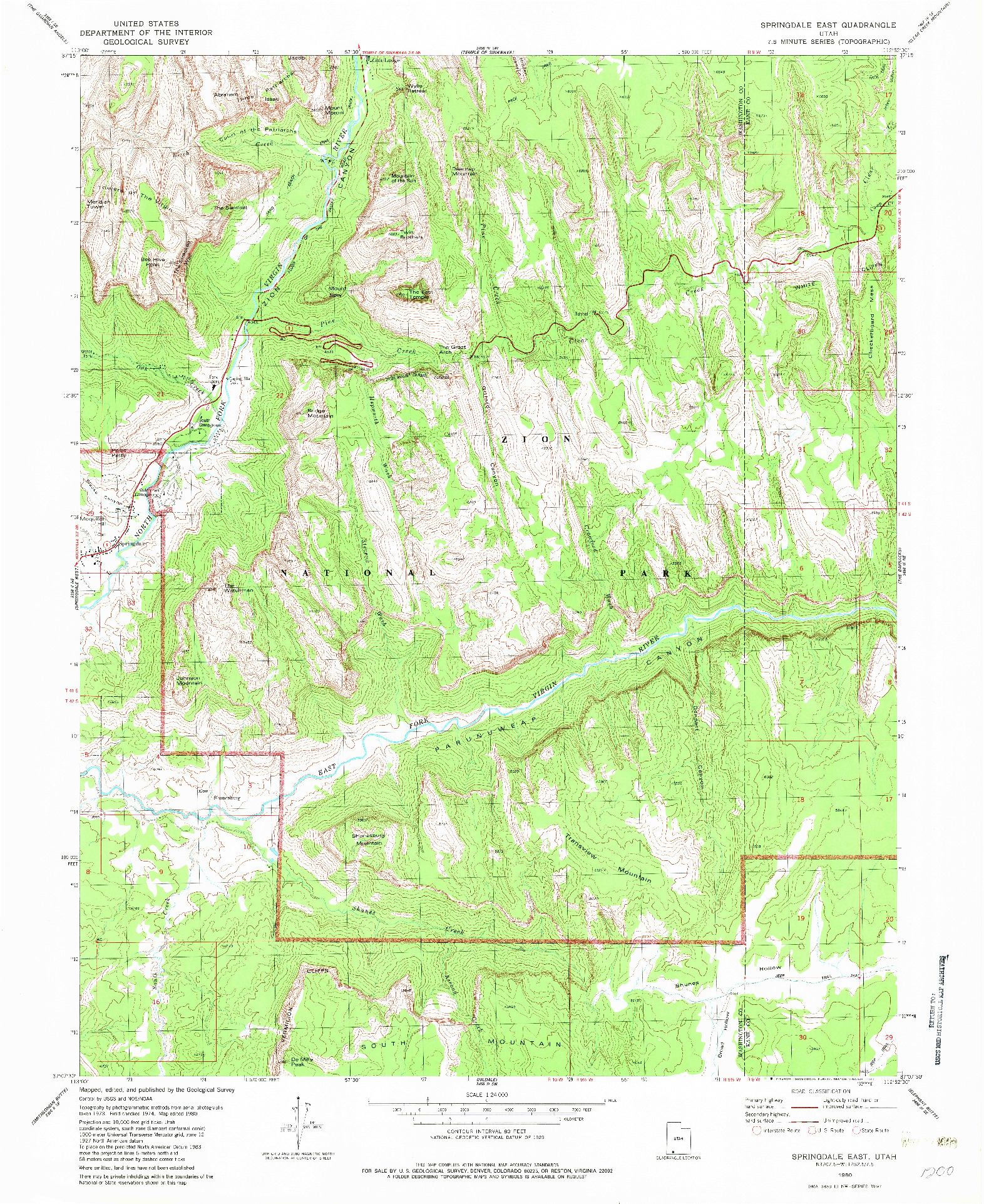 USGS 1:24000-SCALE QUADRANGLE FOR SPRINGDALE EAST, UT 1980
