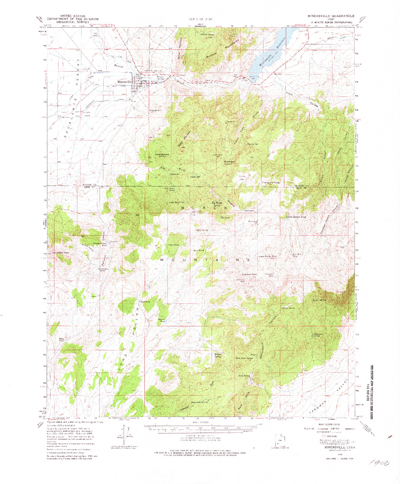USGS 1:62500-SCALE QUADRANGLE FOR MINERSVILLE, UT 1958
