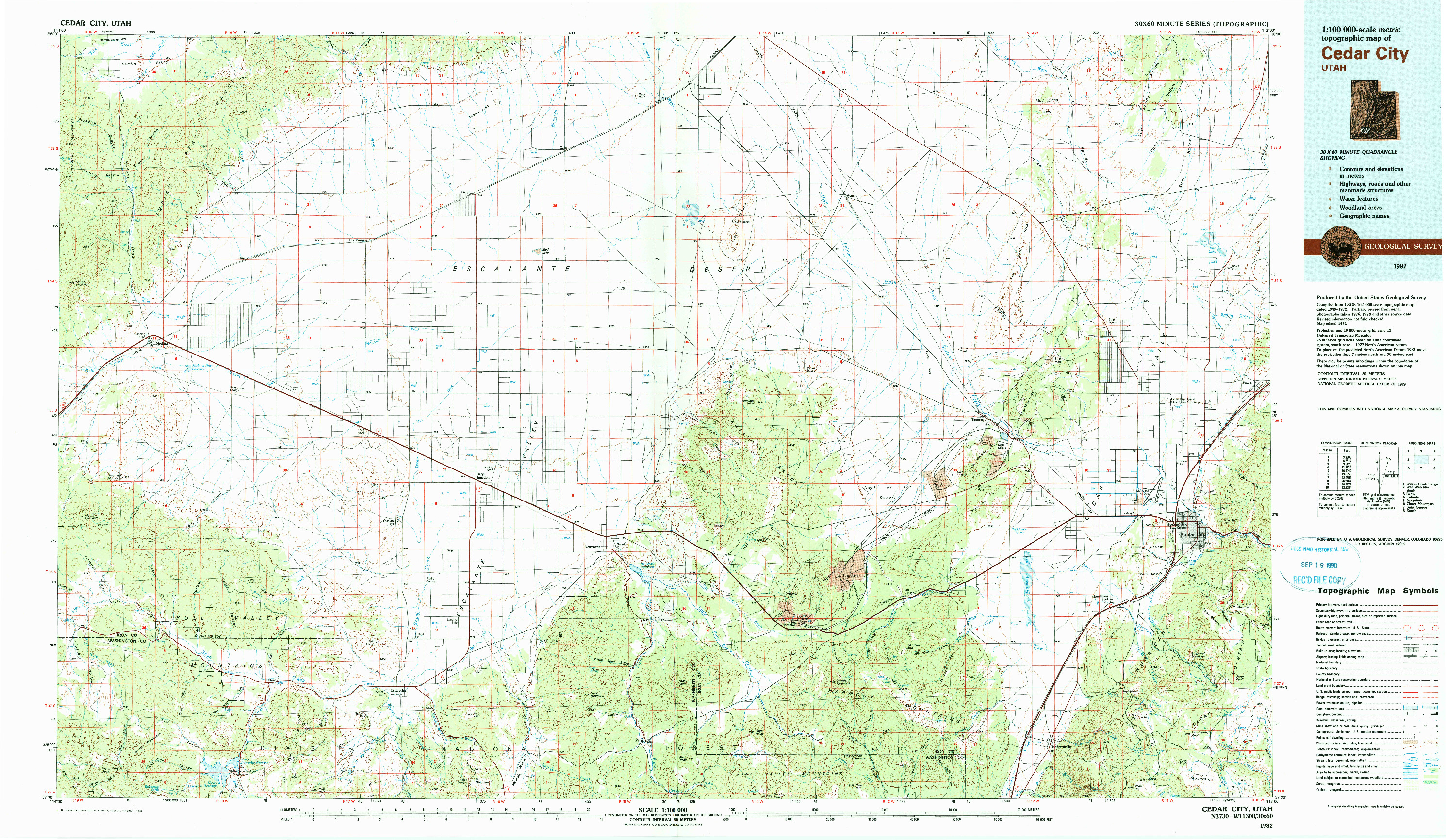 USGS 1:100000-SCALE QUADRANGLE FOR CEDAR CITY, UT 1982