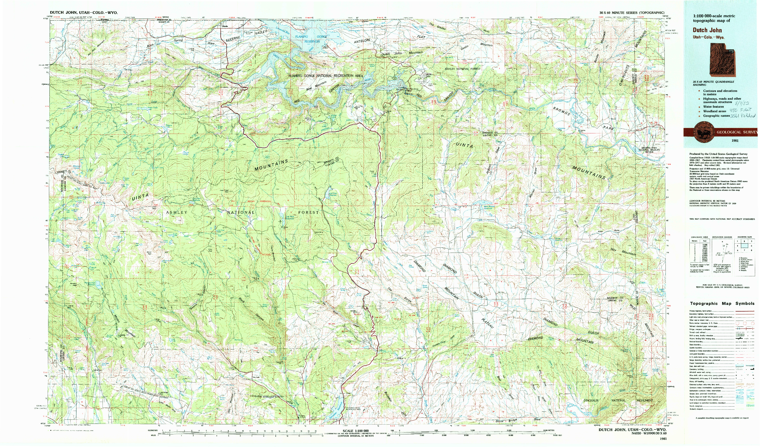 USGS 1:100000-SCALE QUADRANGLE FOR DUTCH JOHN, UT 1981