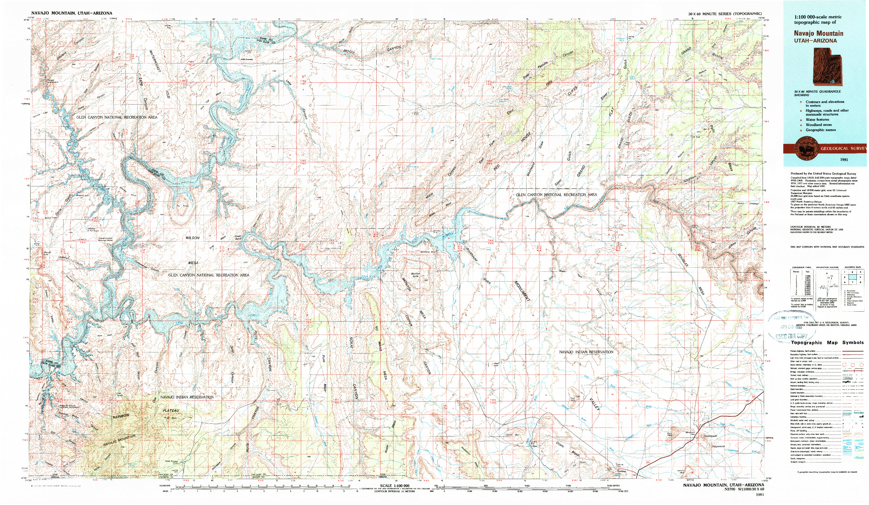 USGS 1:100000-SCALE QUADRANGLE FOR NAVAJO MOUNTAIN, UT 1981
