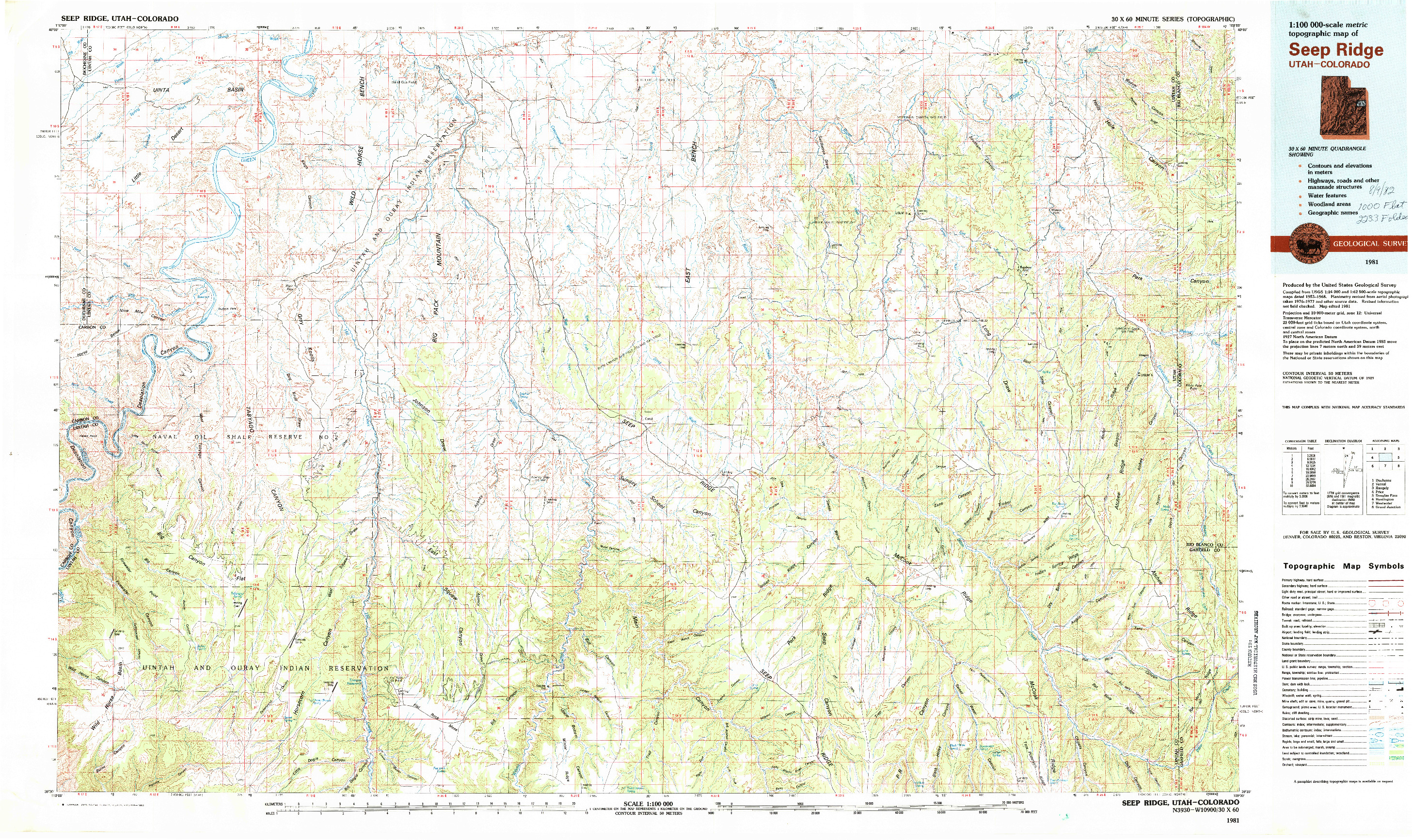 USGS 1:100000-SCALE QUADRANGLE FOR SEEP RIDGE, UT 1981