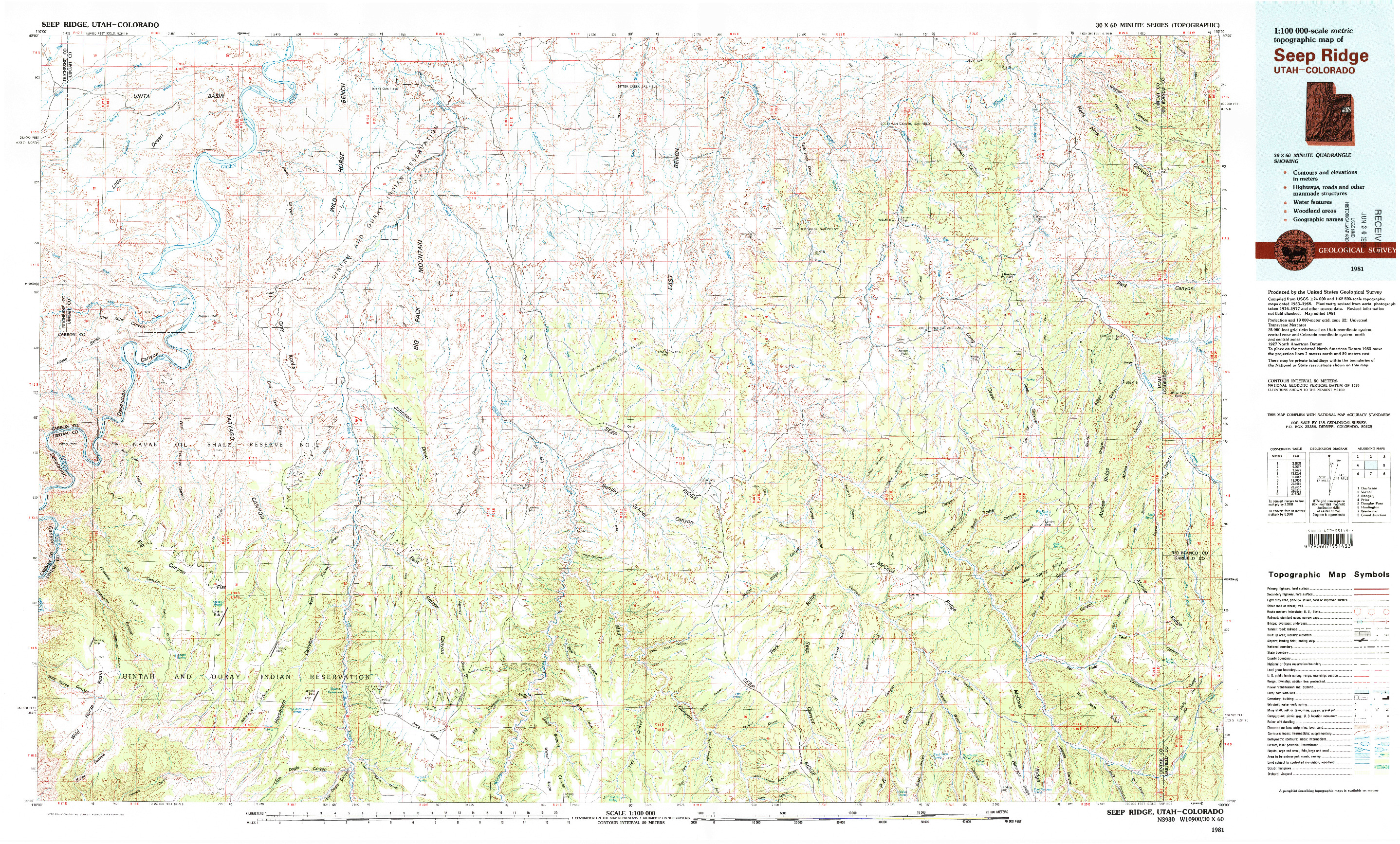 USGS 1:100000-SCALE QUADRANGLE FOR SEEP RIDGE, UT 1981