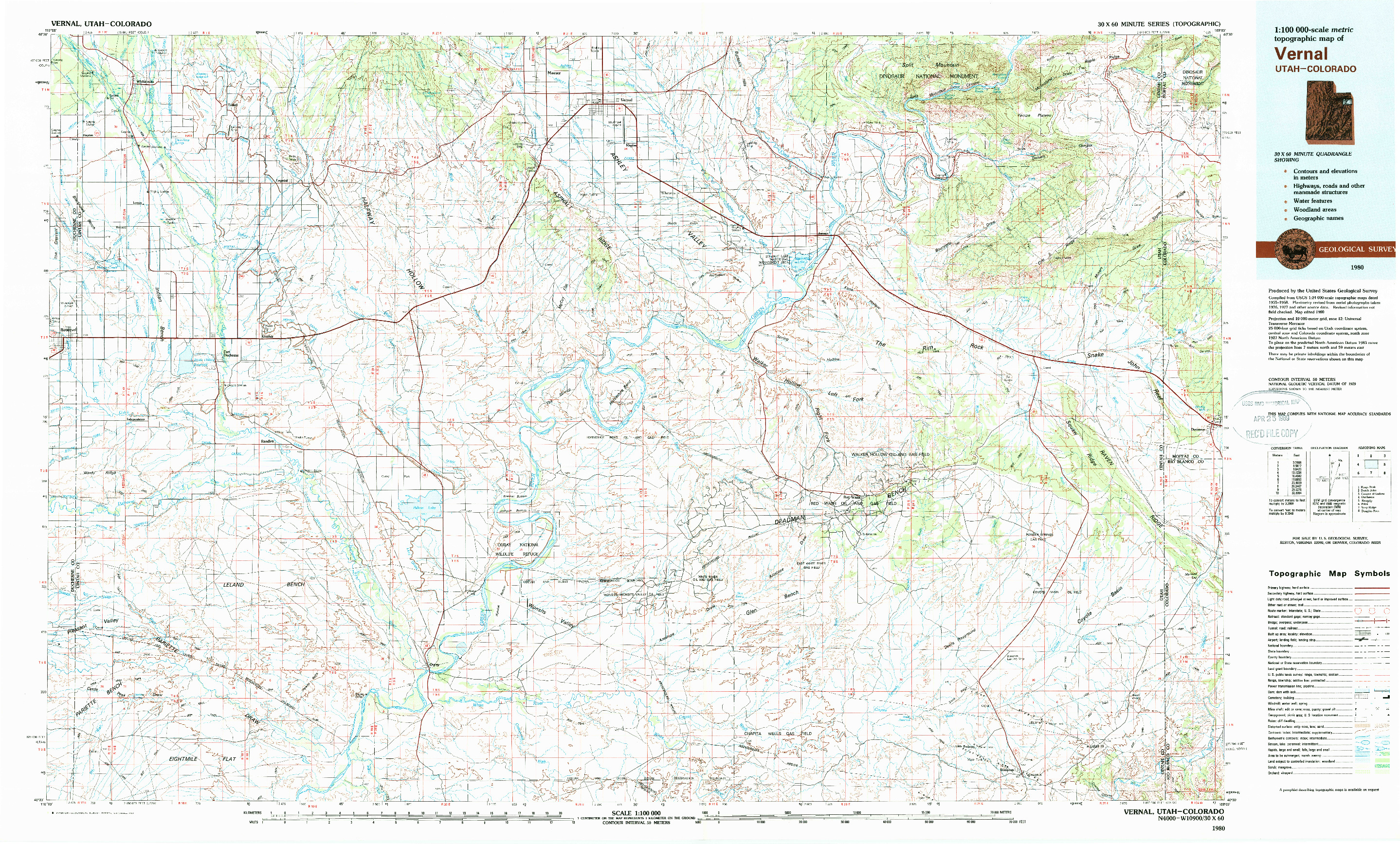 USGS 1:100000-SCALE QUADRANGLE FOR VERNAL, UT 1980