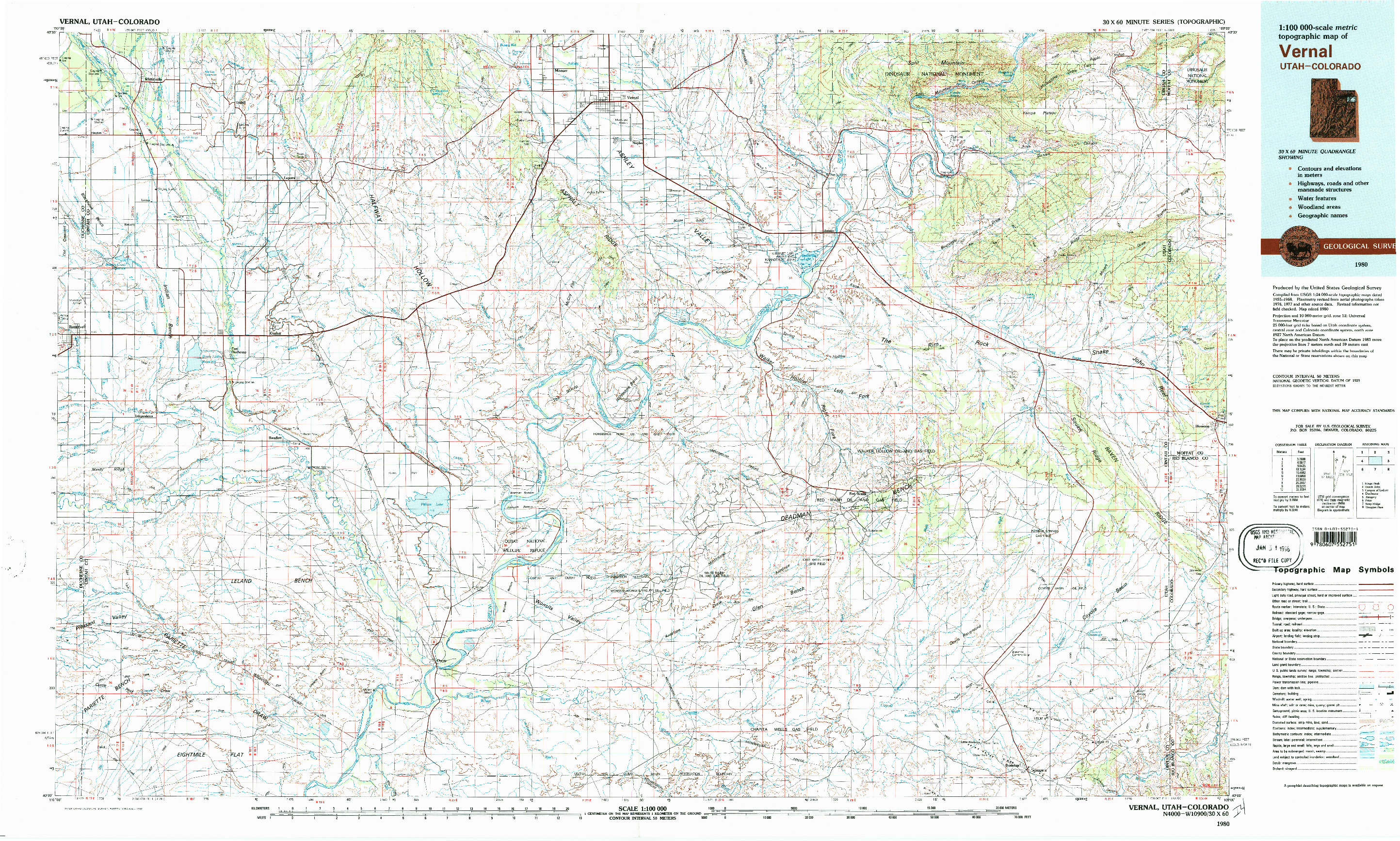 USGS 1:100000-SCALE QUADRANGLE FOR VERNAL, UT 1980