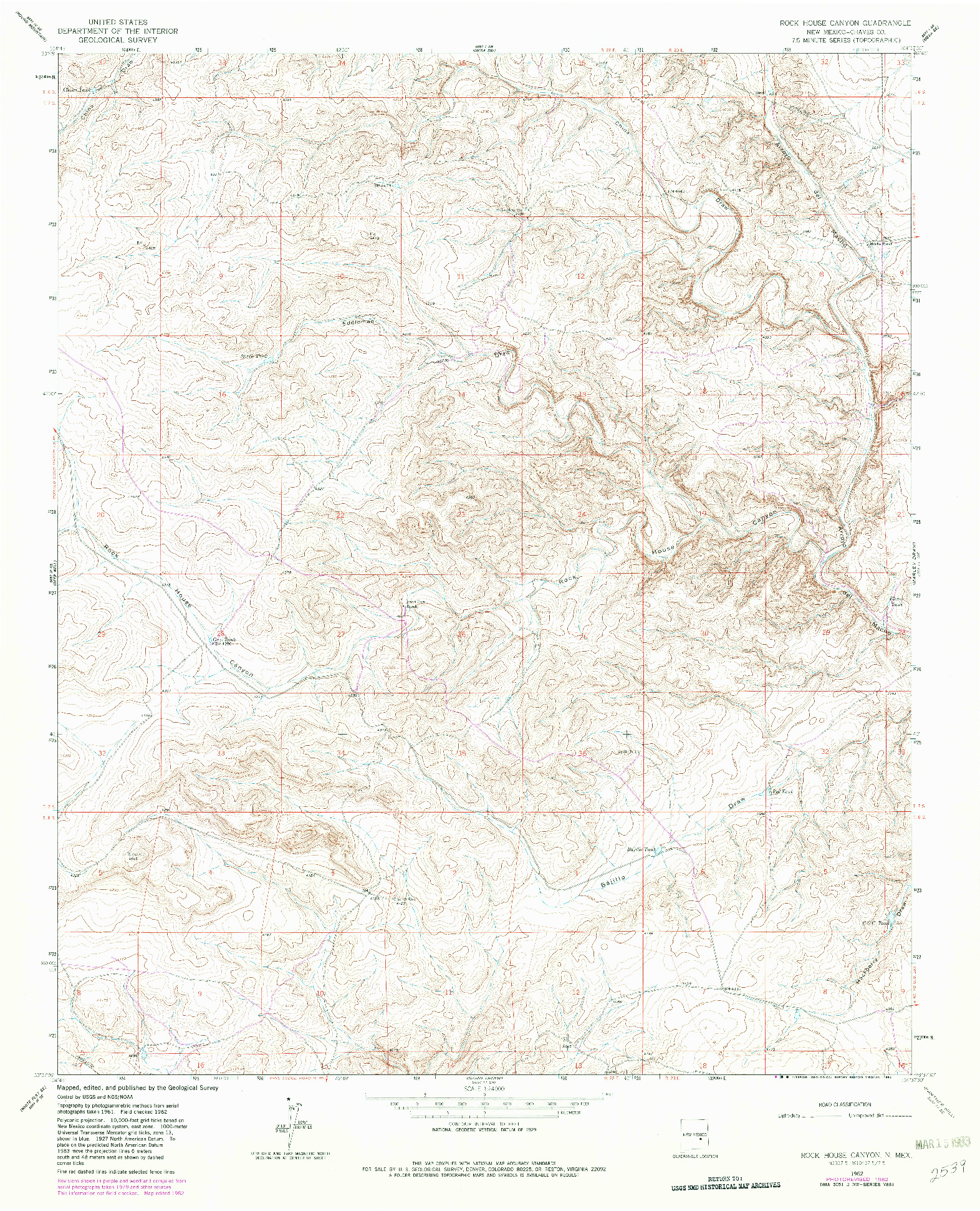 USGS 1:24000-SCALE QUADRANGLE FOR ROCK HOUSE CANYON, NM 1962