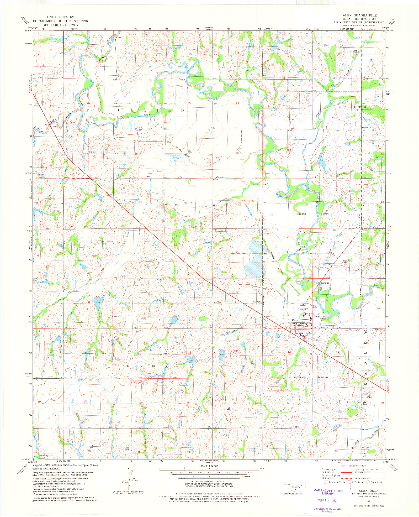 USGS 1:24000-SCALE QUADRANGLE FOR ALEX, OK 1981