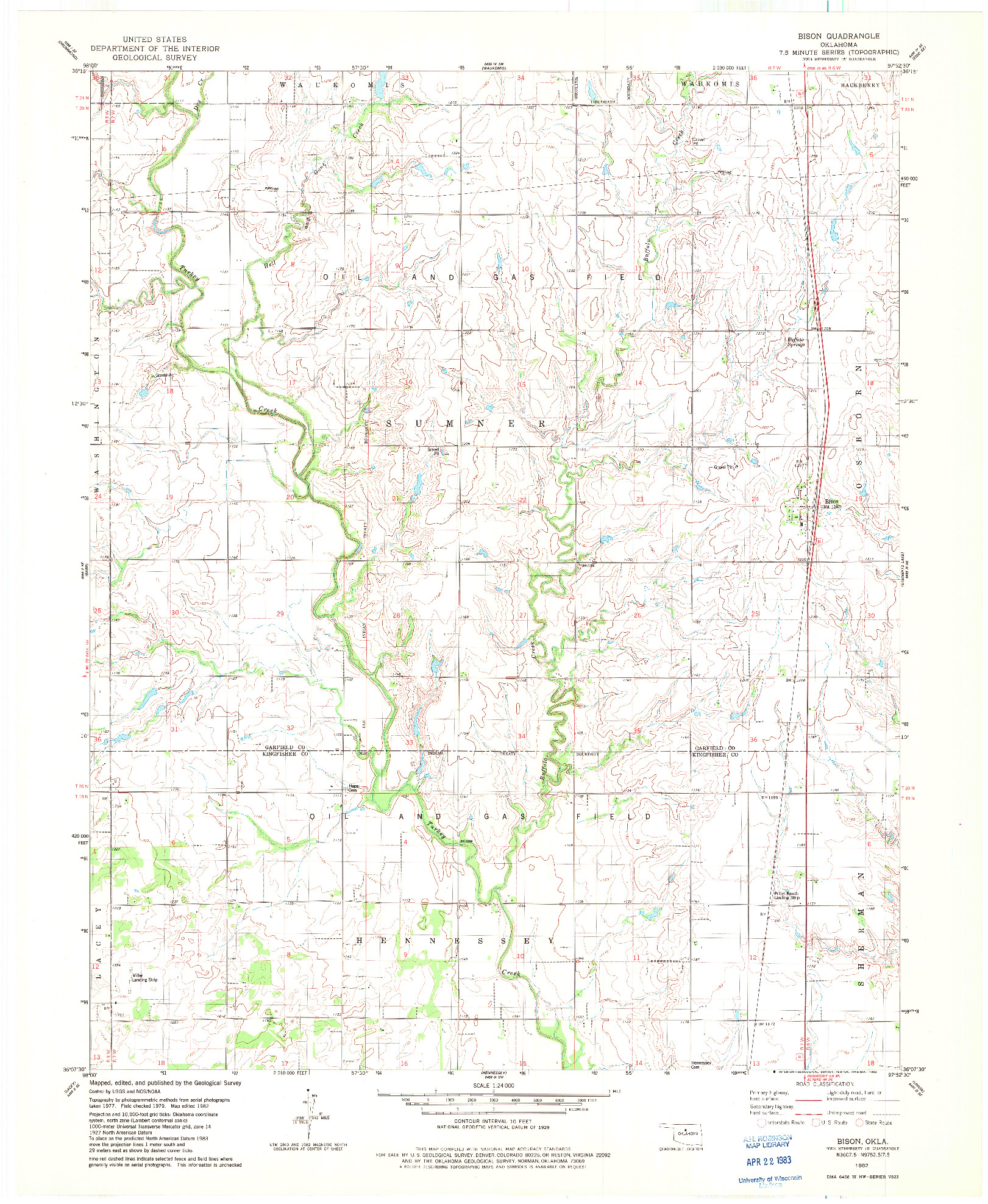 USGS 1:24000-SCALE QUADRANGLE FOR BISON, OK 1982