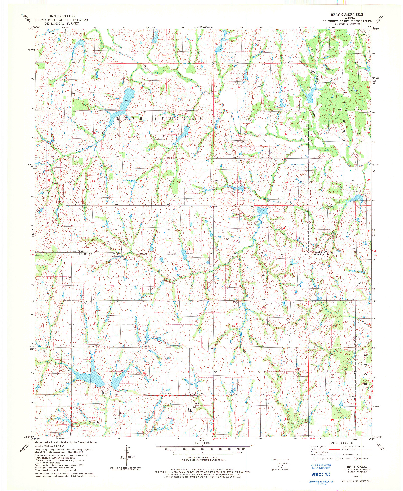 USGS 1:24000-SCALE QUADRANGLE FOR BRAY, OK 1982