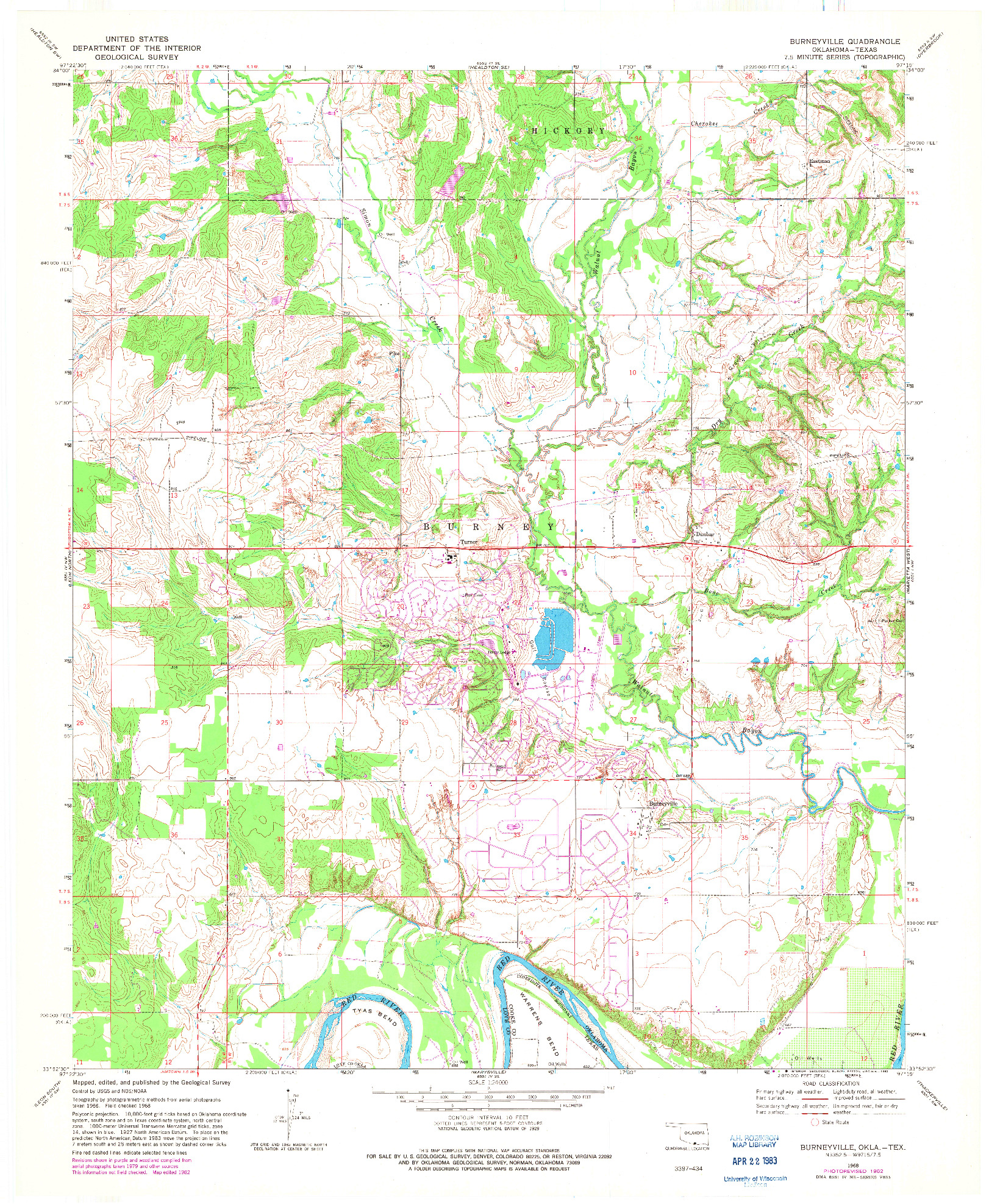 USGS 1:24000-SCALE QUADRANGLE FOR BURNEYVILLE, OK 1968