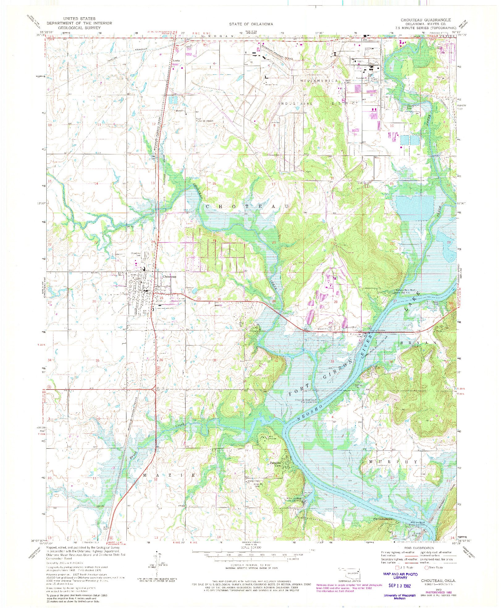 USGS 1:24000-SCALE QUADRANGLE FOR CHOUTEAU, OK 1970