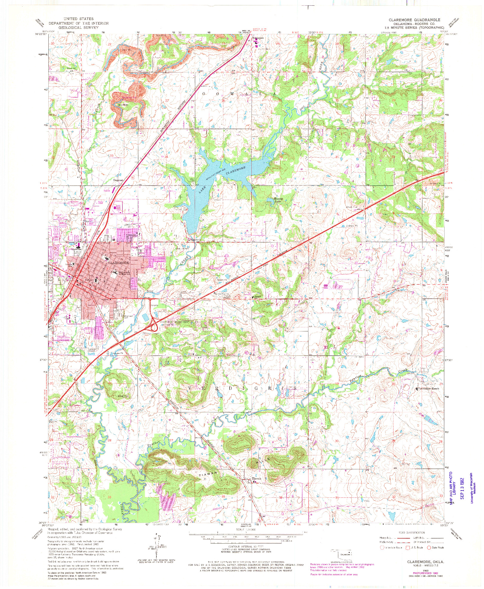 USGS 1:24000-SCALE QUADRANGLE FOR CLAREMORE, OK 1963