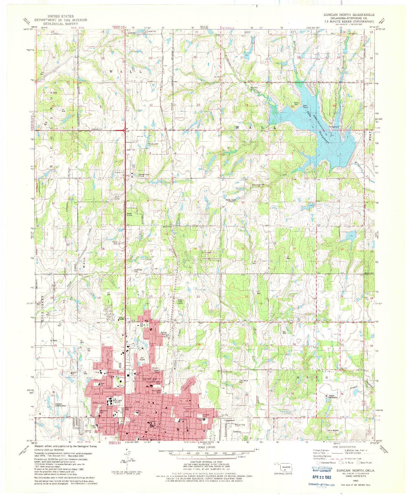 USGS 1:24000-SCALE QUADRANGLE FOR DUNCAN NORTH, OK 1982