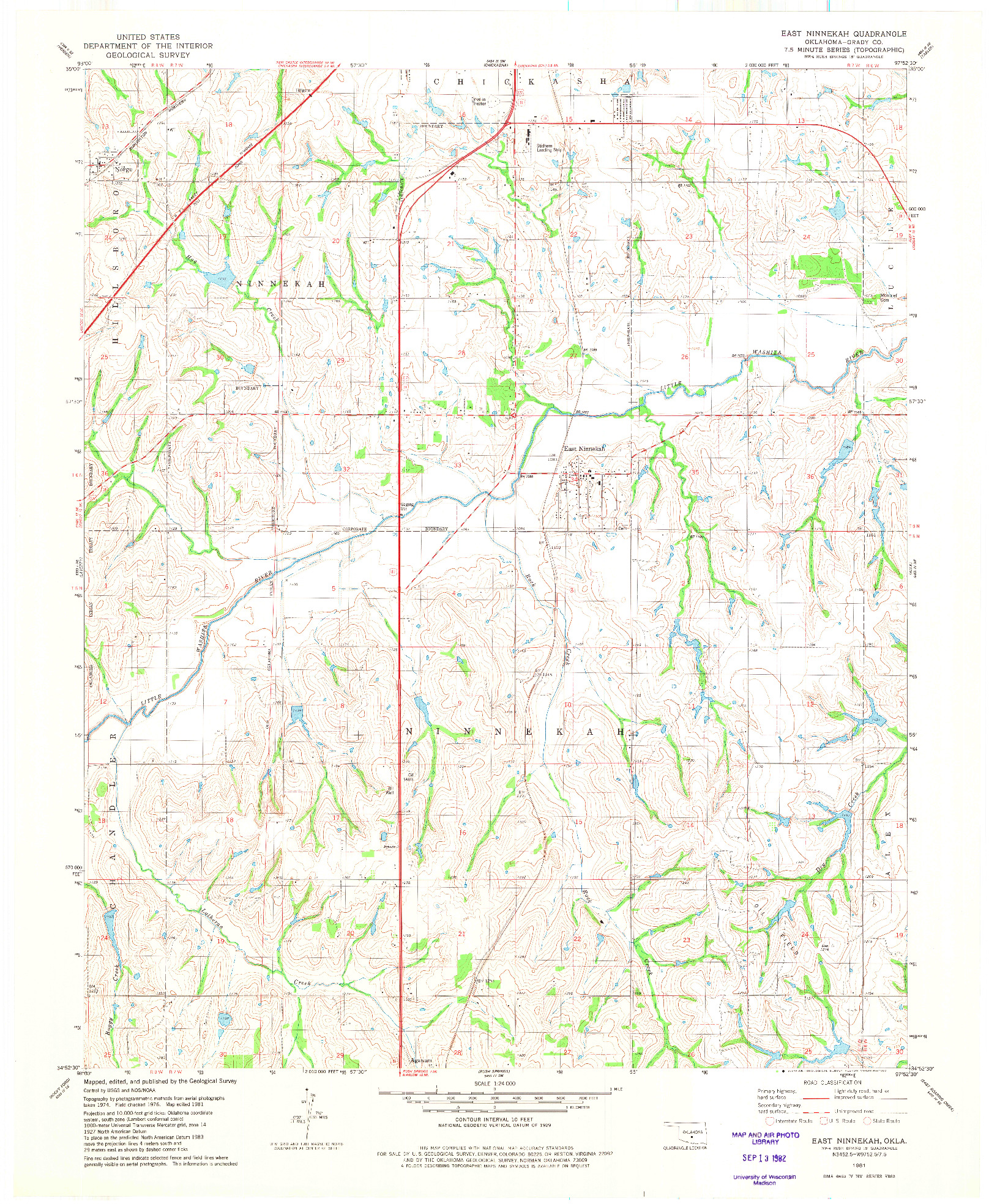 USGS 1:24000-SCALE QUADRANGLE FOR EAST NINNEKAH, OK 1981