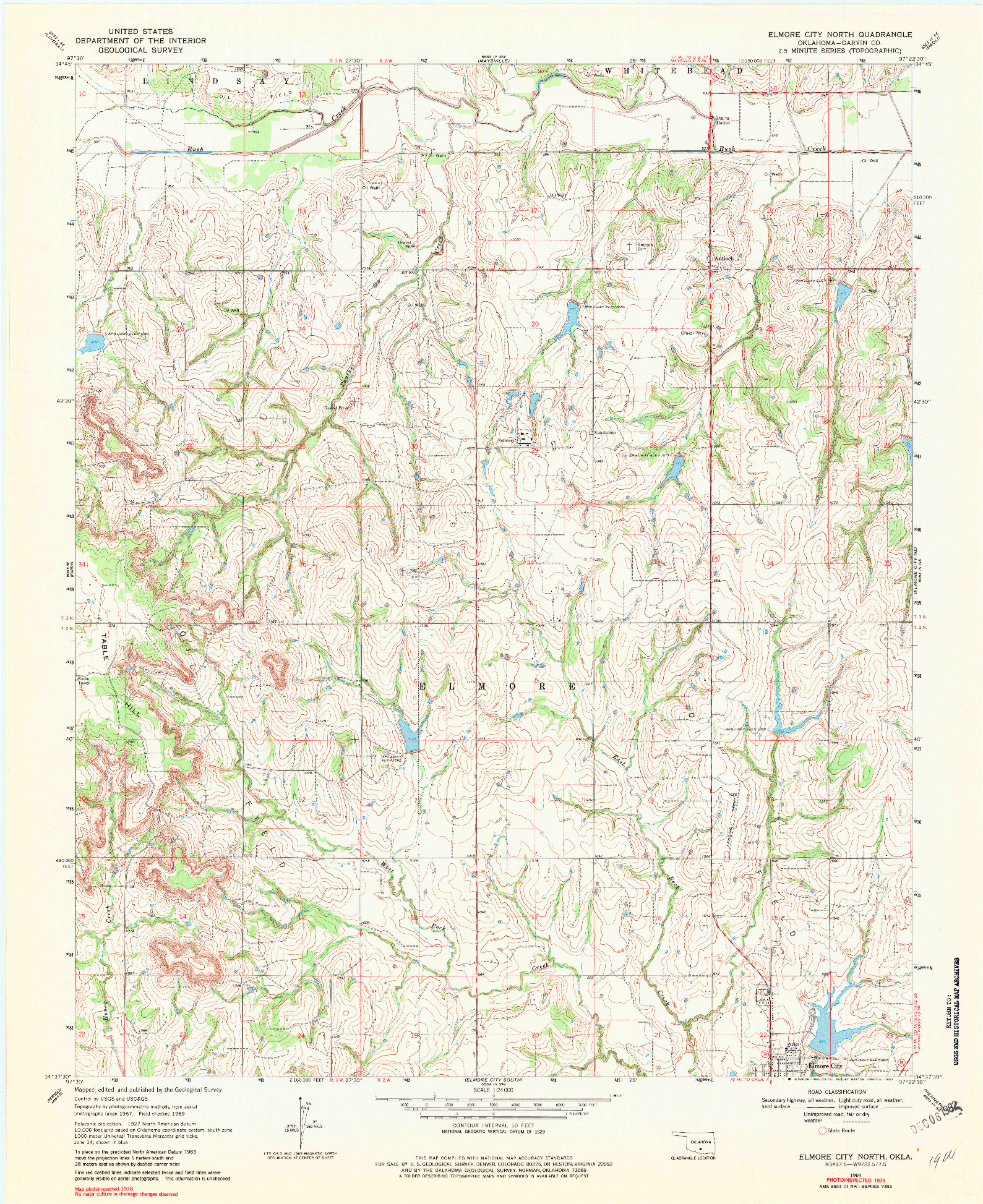 USGS 1:24000-SCALE QUADRANGLE FOR ELMORE CITY NORTH, OK 1969