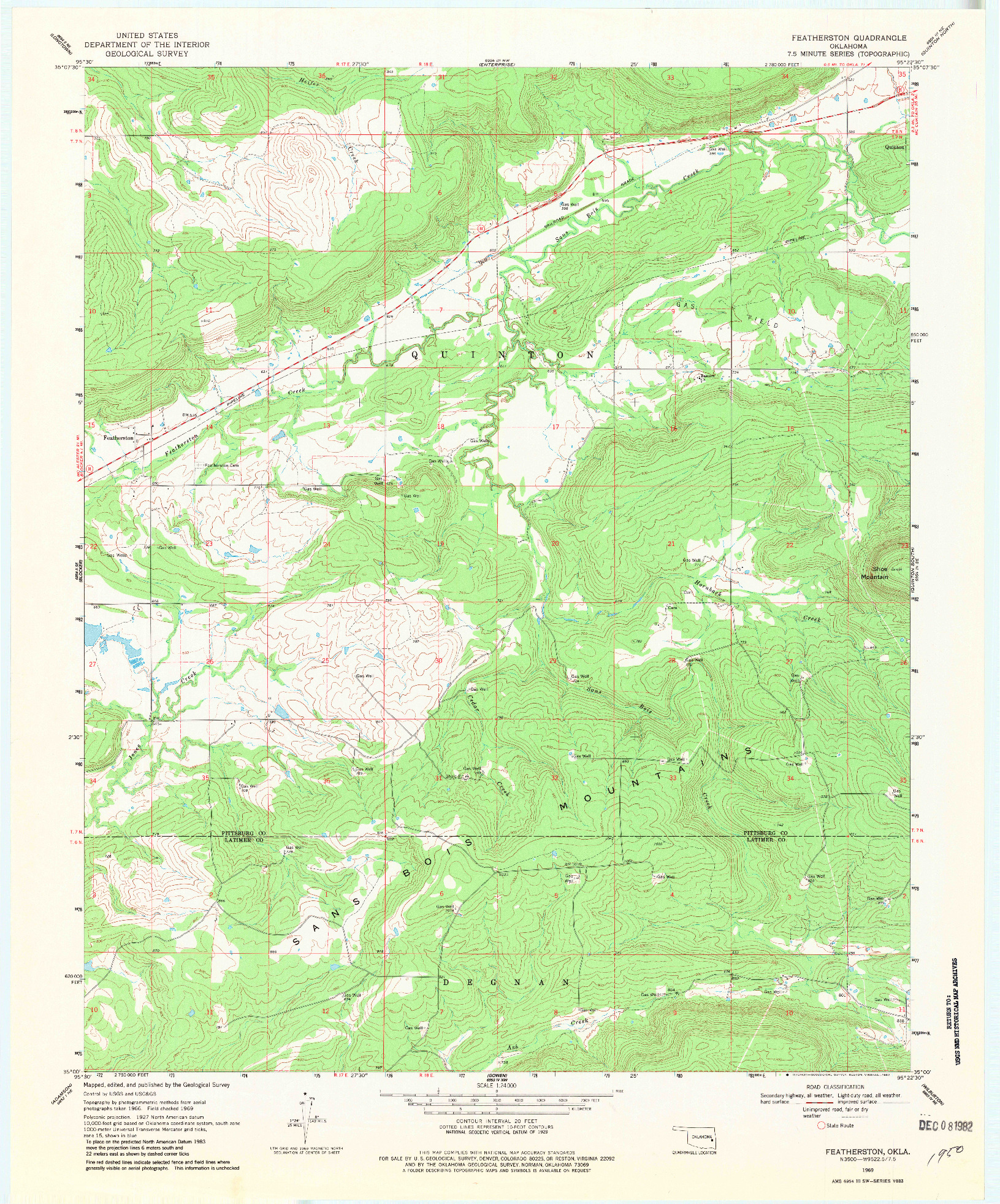 USGS 1:24000-SCALE QUADRANGLE FOR FEATHERSTON, OK 1969