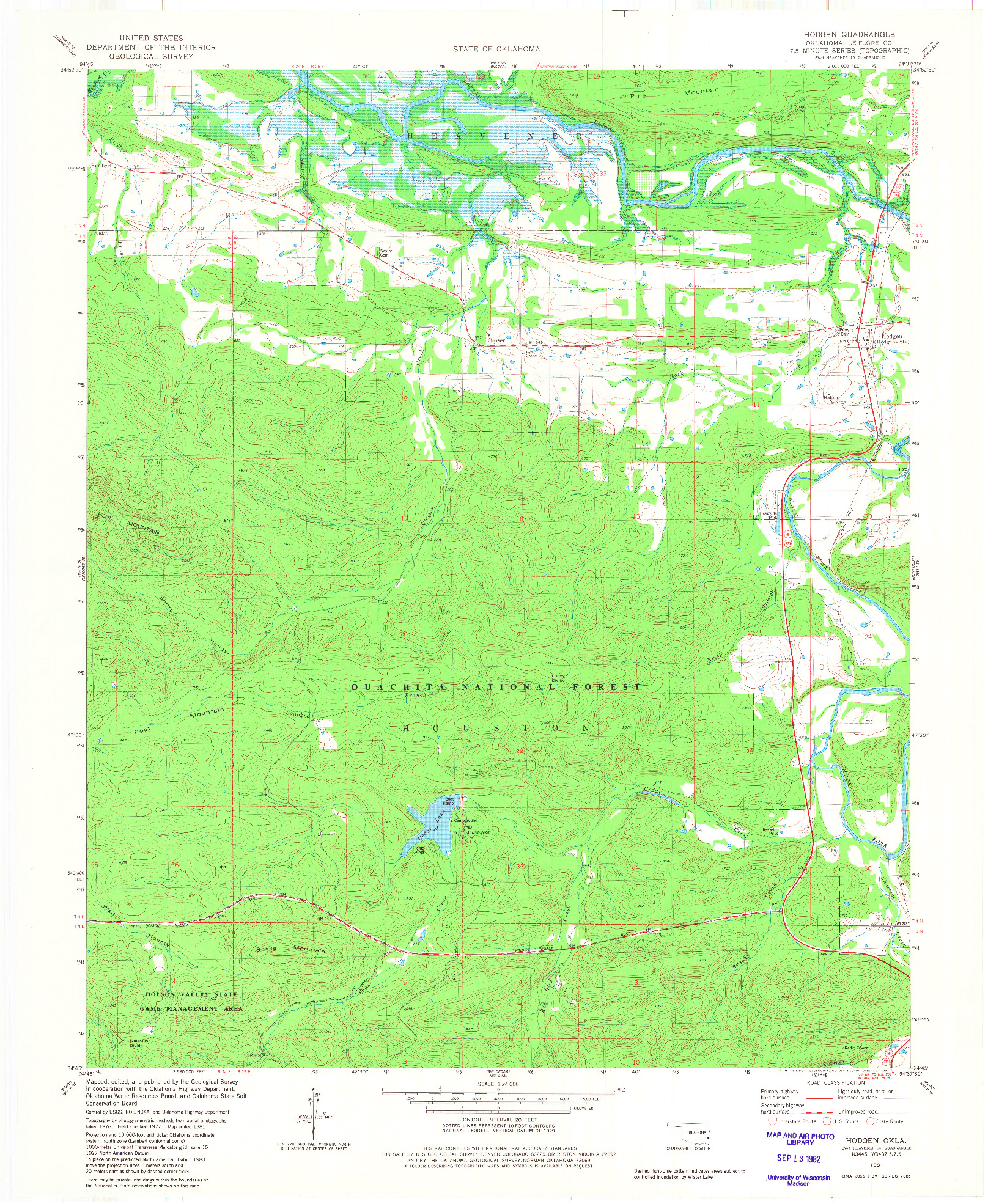 USGS 1:24000-SCALE QUADRANGLE FOR HODGEN, OK 1981