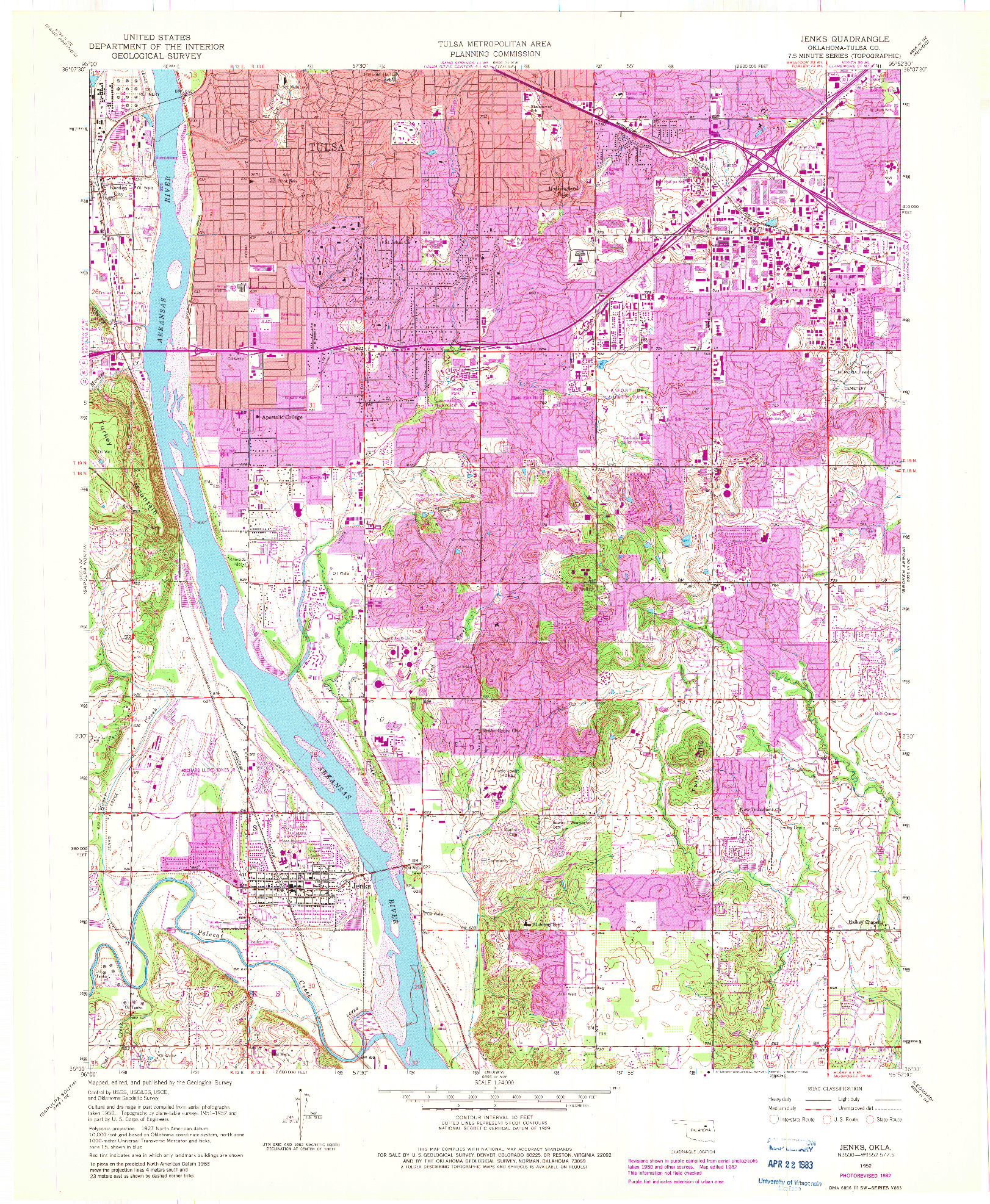 USGS 1:24000-SCALE QUADRANGLE FOR JENKS, OK 1952