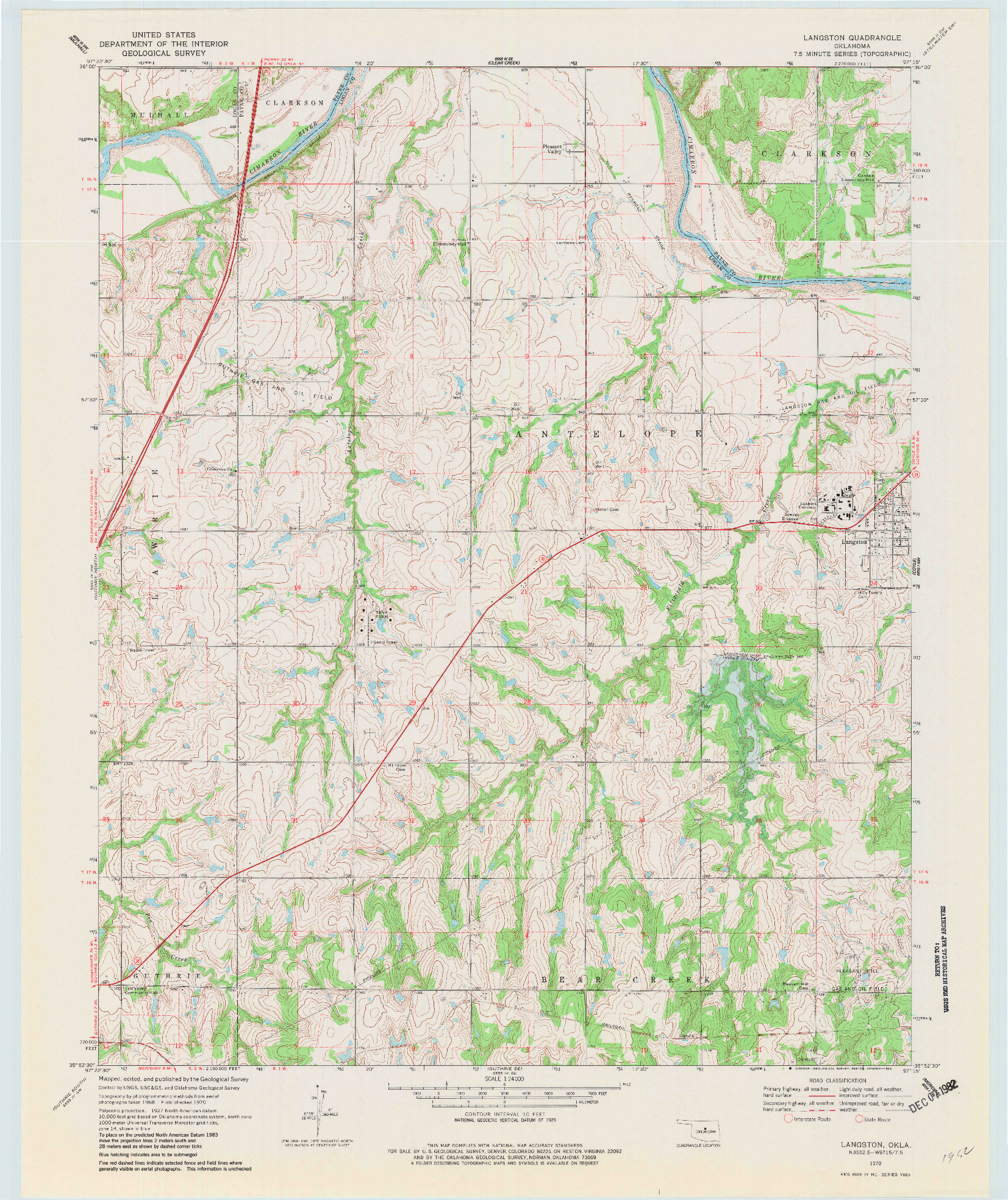 USGS 1:24000-SCALE QUADRANGLE FOR LANGSTON, OK 1970
