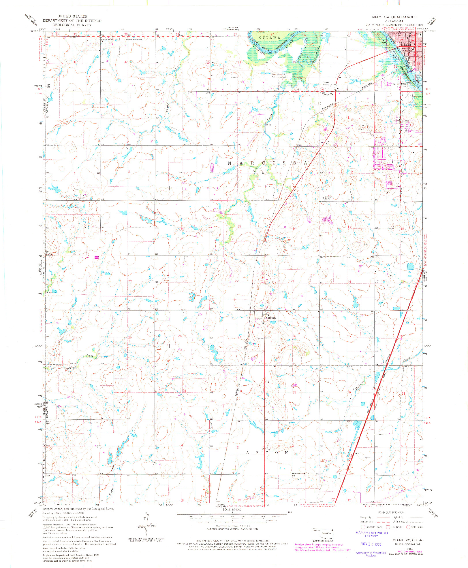 USGS 1:24000-SCALE QUADRANGLE FOR MIAMI SW, OK 1961