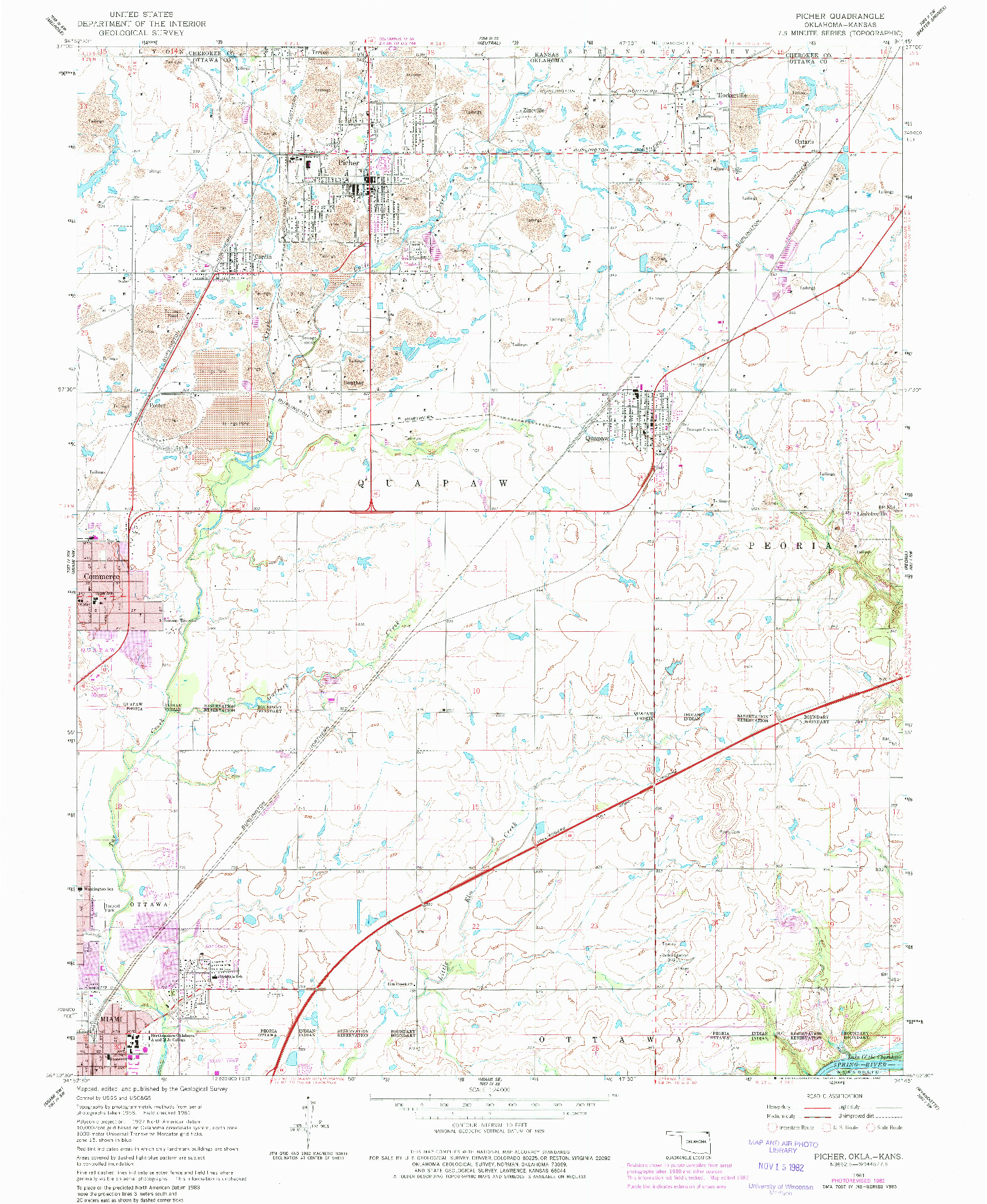 USGS 1:24000-SCALE QUADRANGLE FOR PICHER, OK 1961