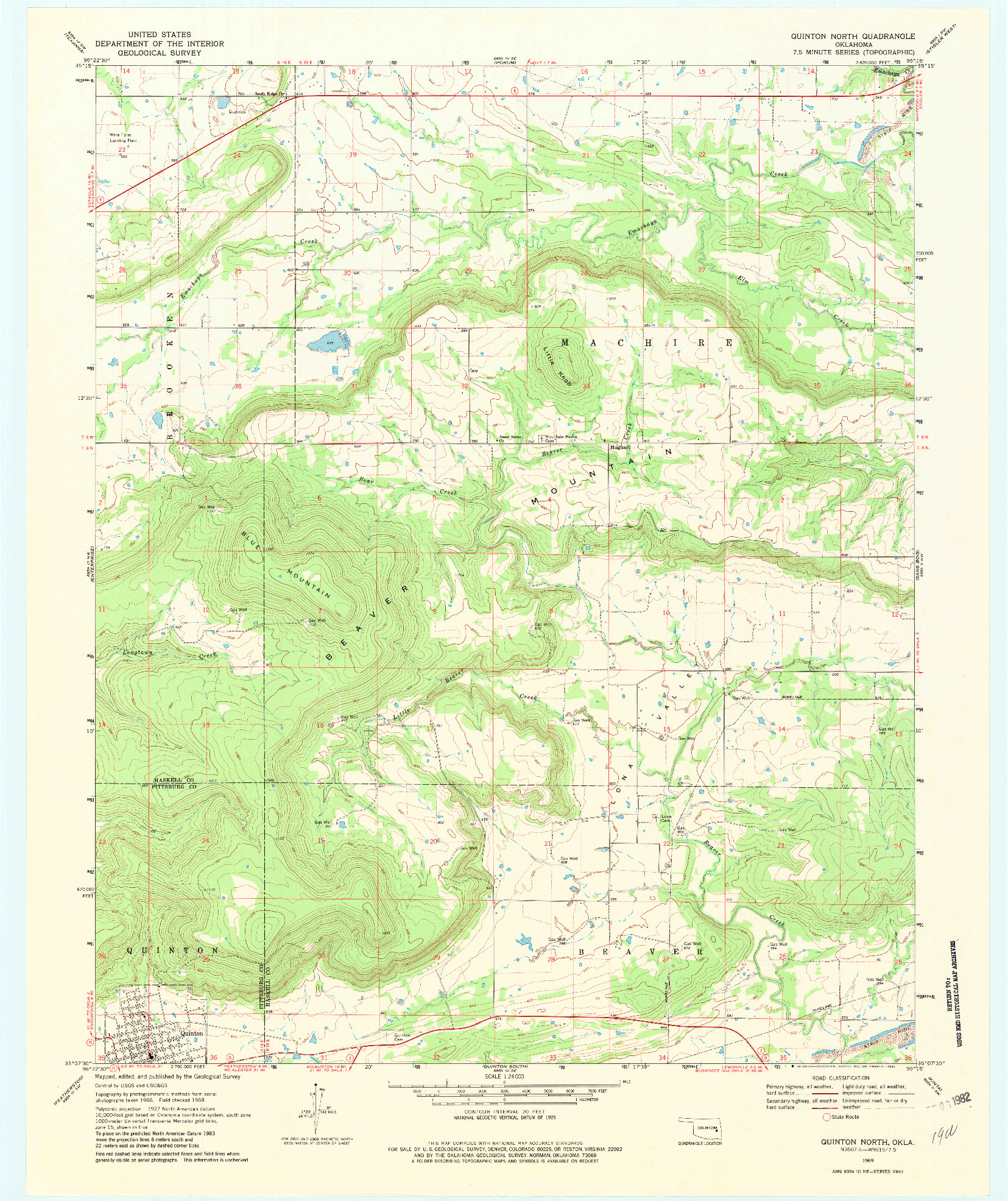 USGS 1:24000-SCALE QUADRANGLE FOR QUINTON NORTH, OK 1969