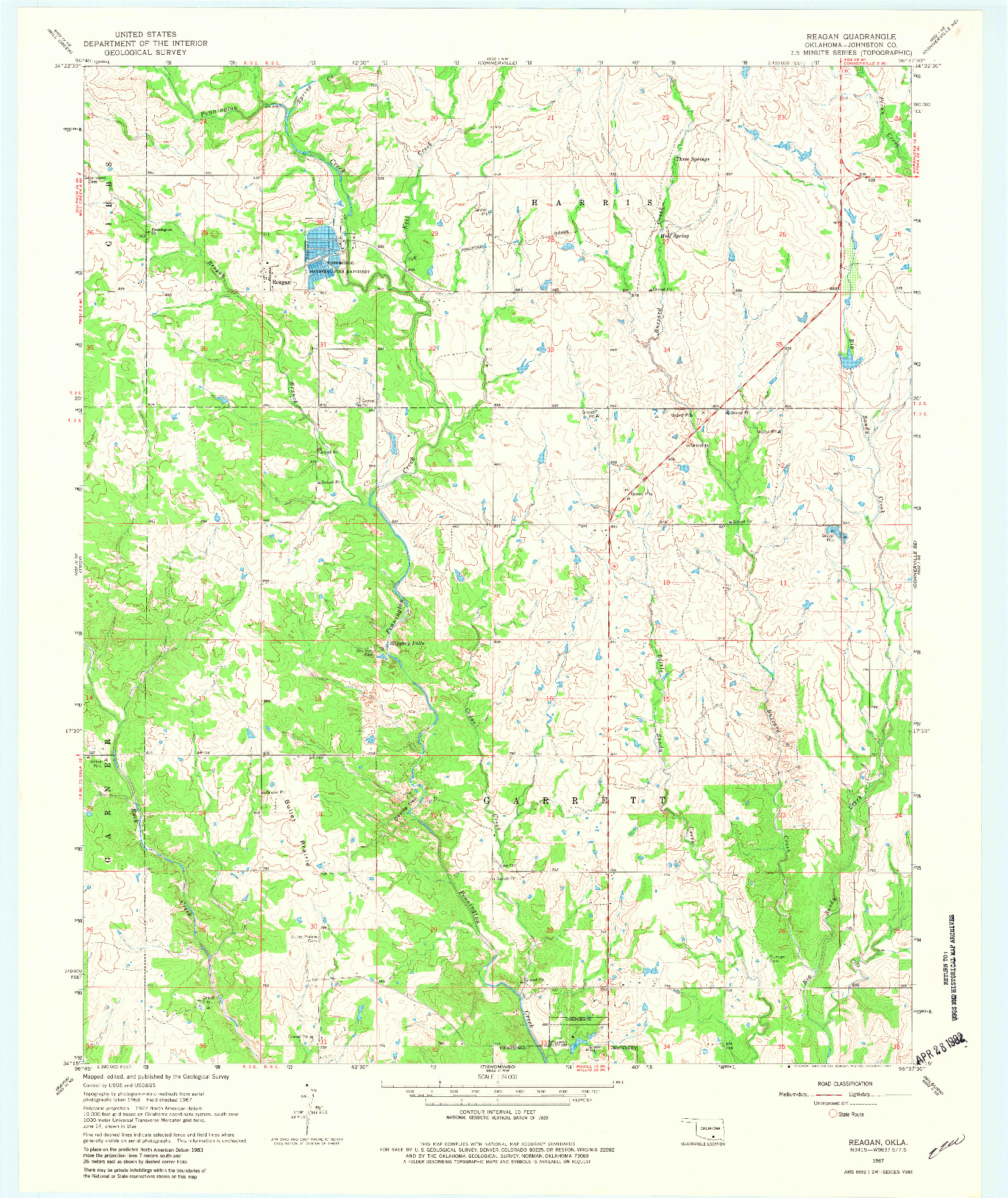 USGS 1:24000-SCALE QUADRANGLE FOR REAGAN, OK 1967