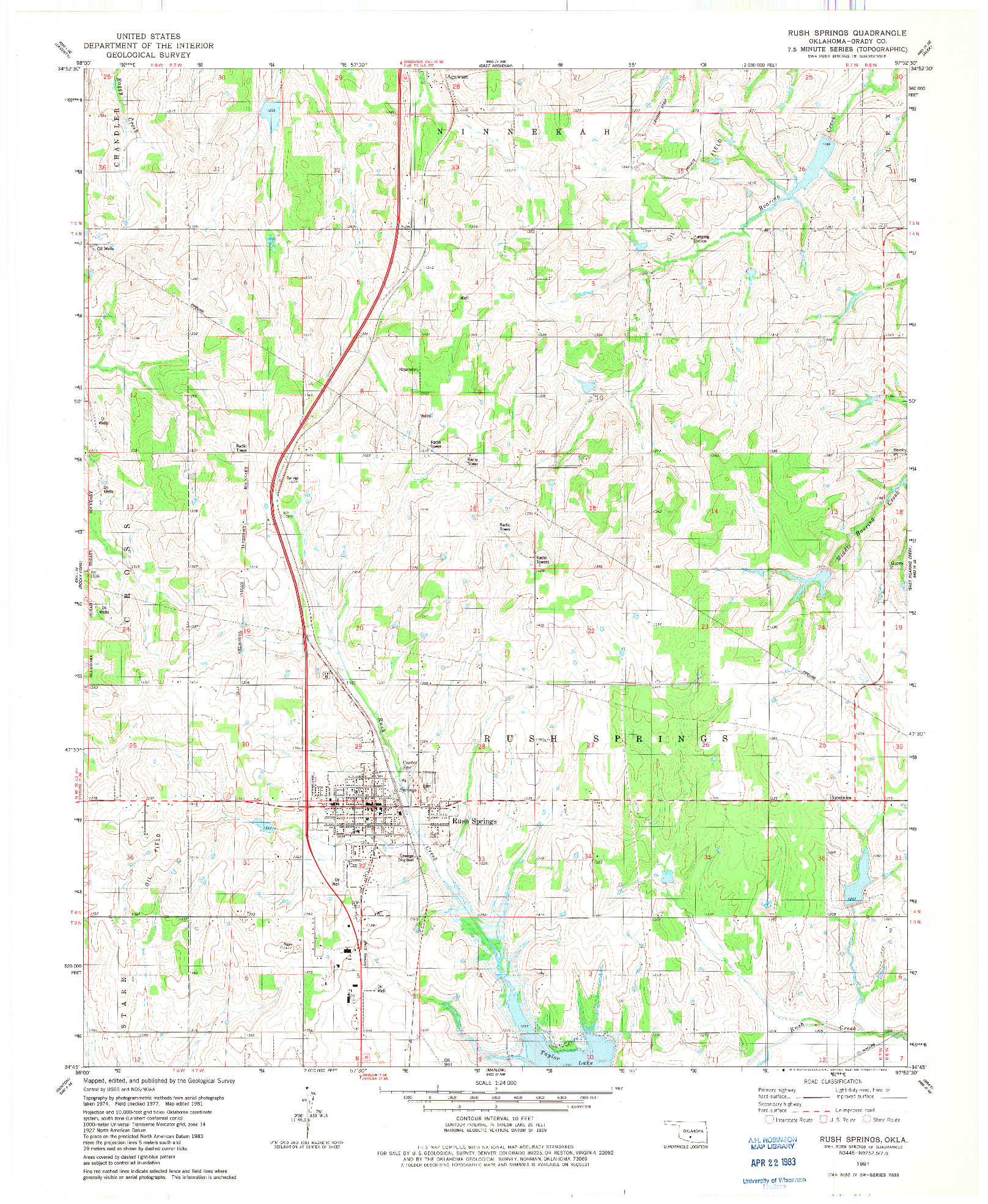 USGS 1:24000-SCALE QUADRANGLE FOR RUSH SPRINGS, OK 1981