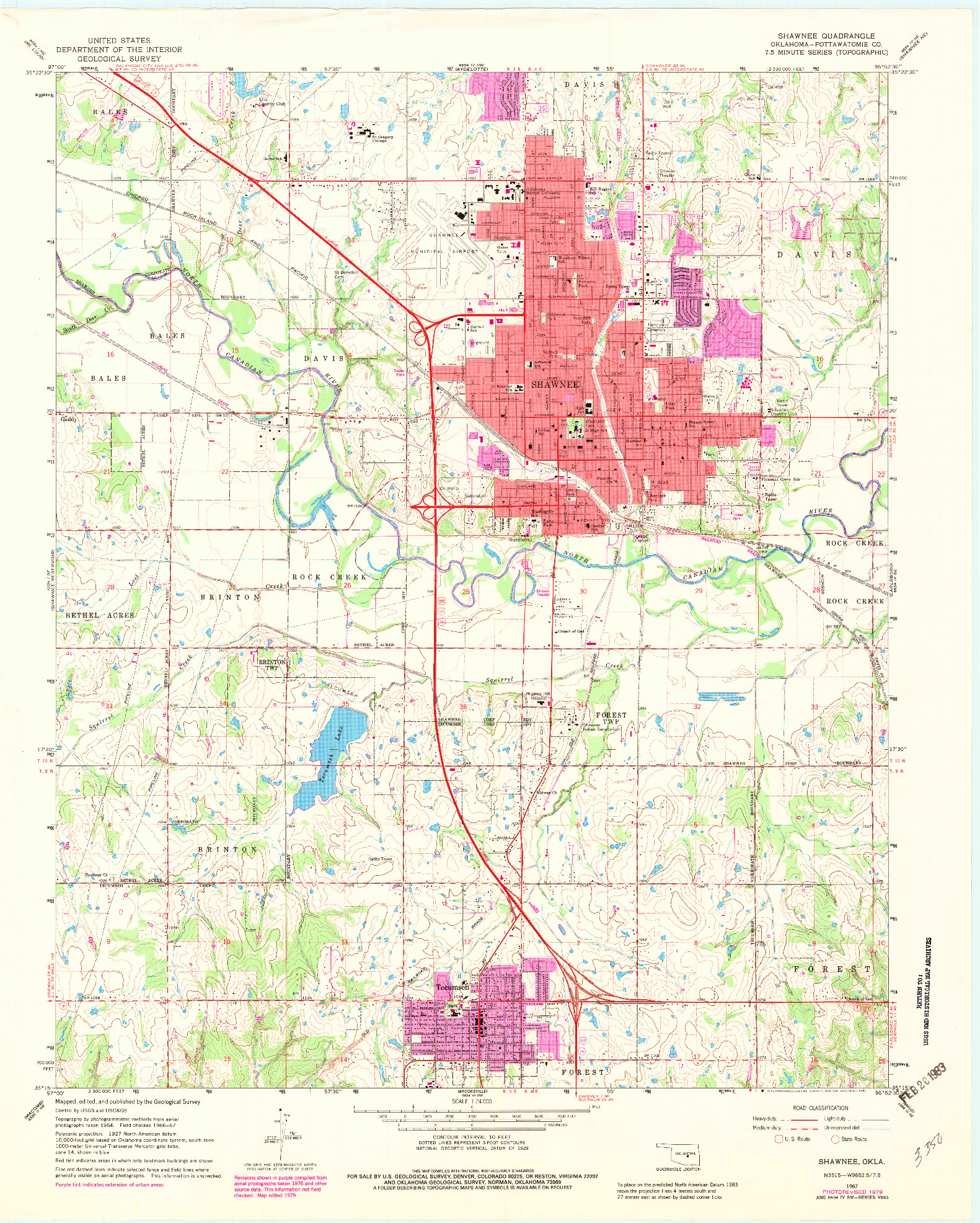 USGS 1:24000-SCALE QUADRANGLE FOR SHAWNEE, OK 1967