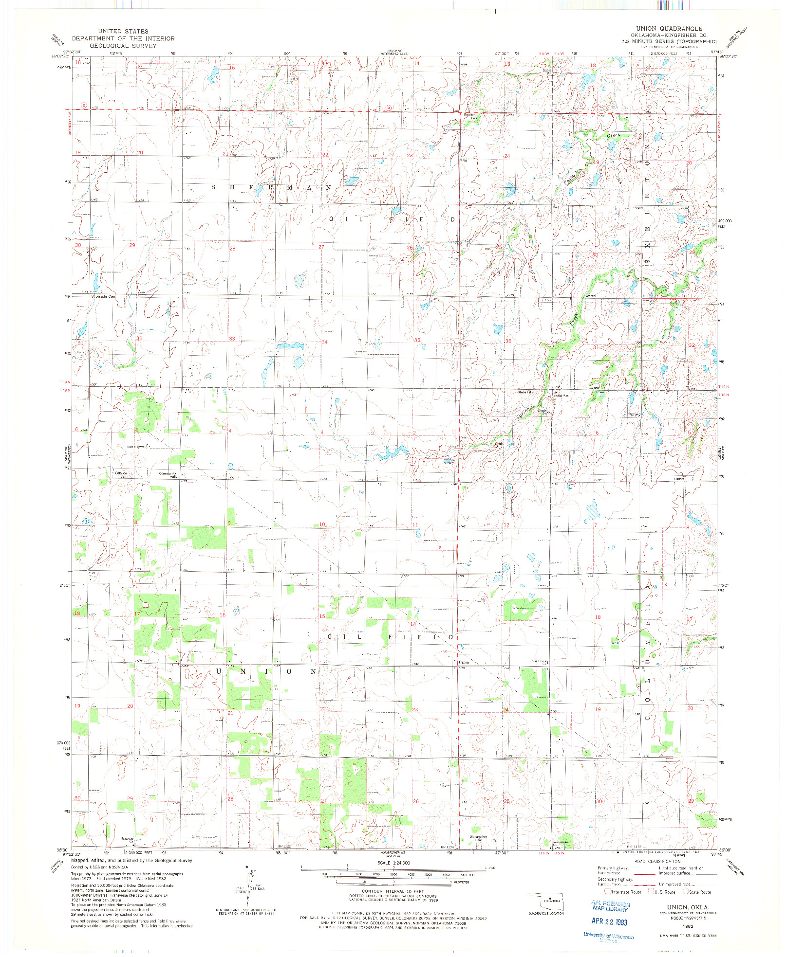 USGS 1:24000-SCALE QUADRANGLE FOR UNION, OK 1982