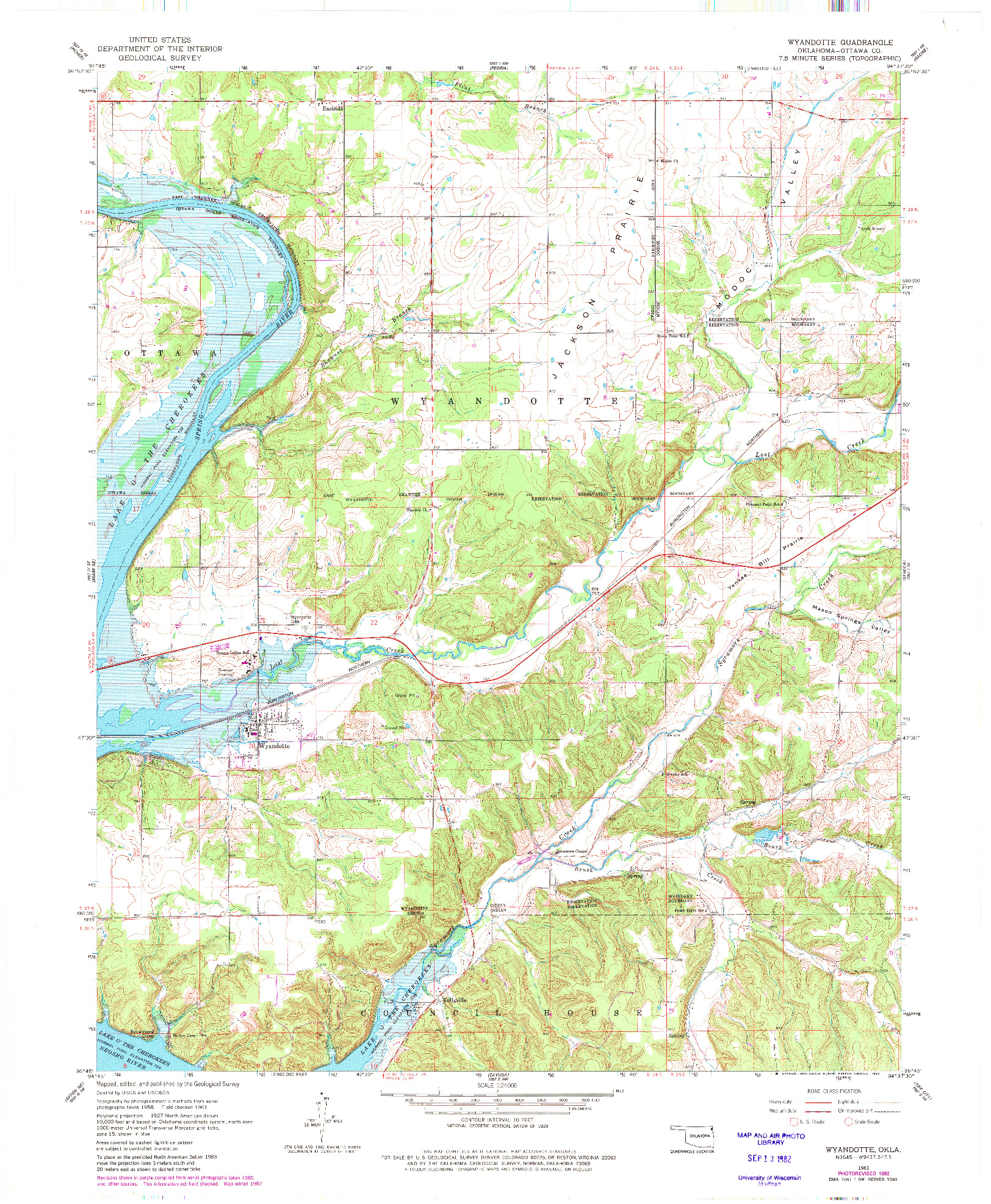 USGS 1:24000-SCALE QUADRANGLE FOR WYANDOTTE, OK 1961