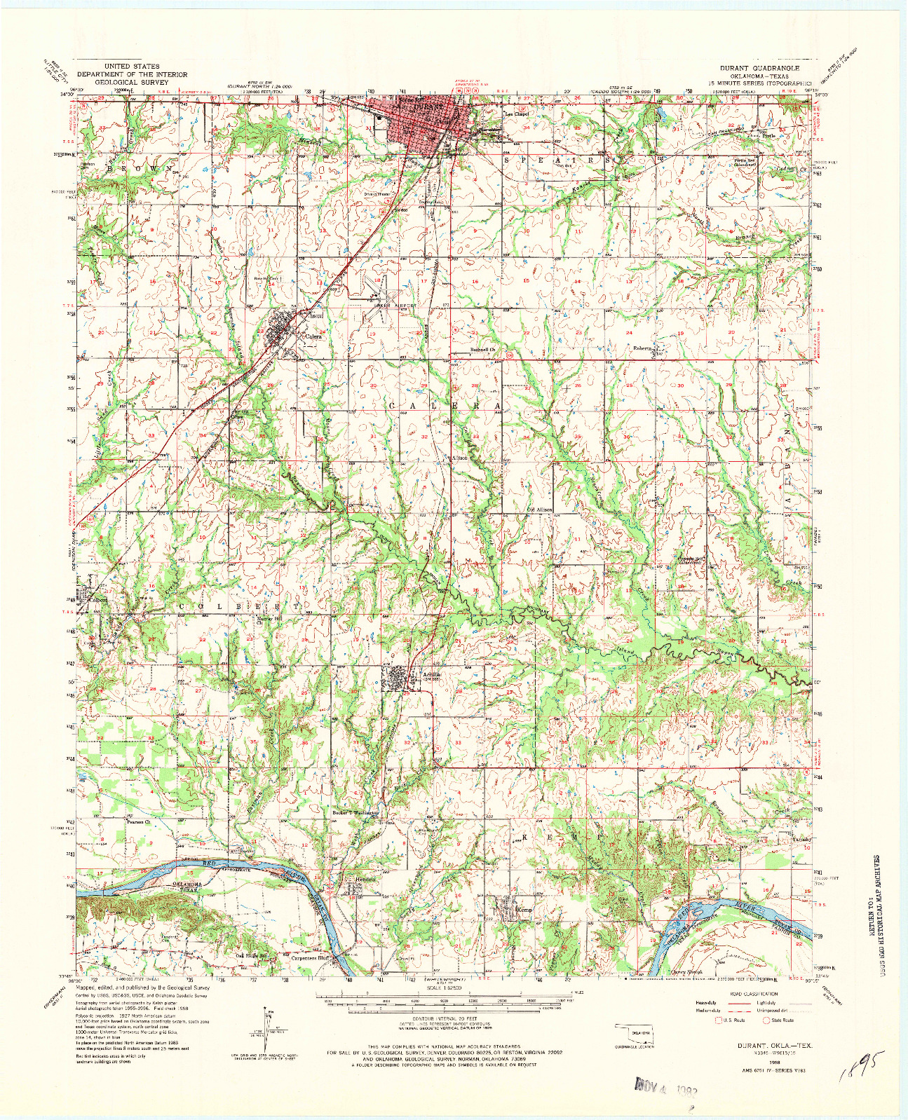 USGS 1:62500-SCALE QUADRANGLE FOR DURANT, OK 1958