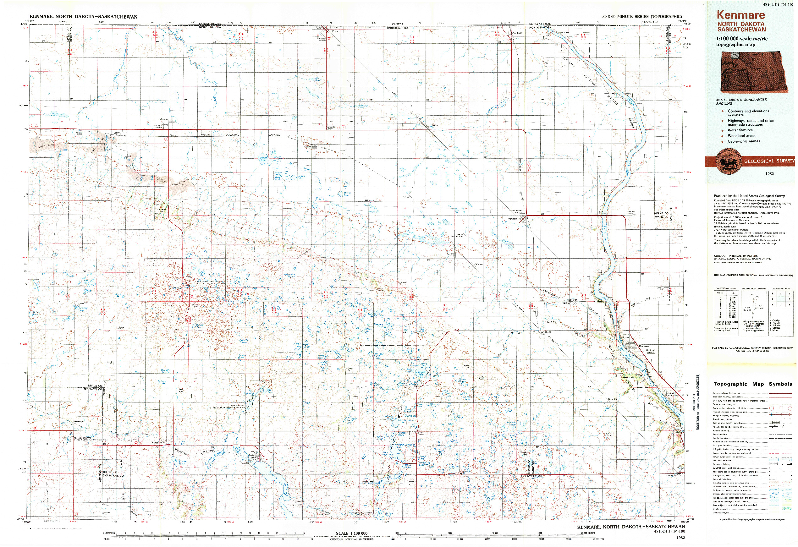 USGS 1:100000-SCALE QUADRANGLE FOR KENMARE, ND 1982