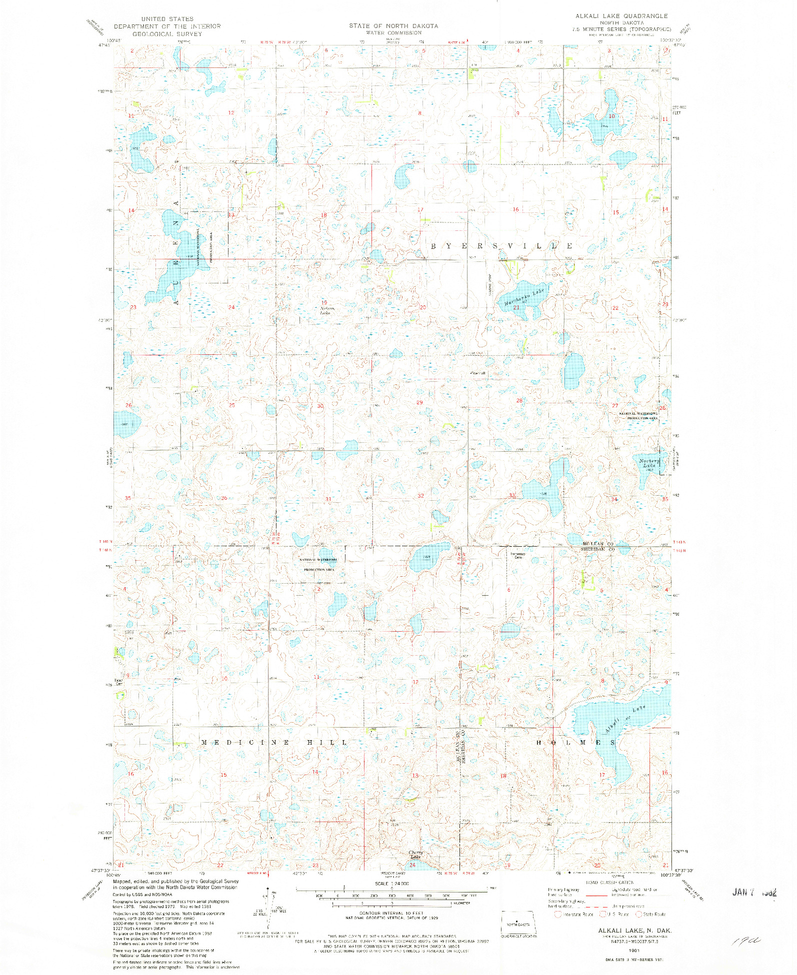 USGS 1:24000-SCALE QUADRANGLE FOR ALKALI LAKE, ND 1981