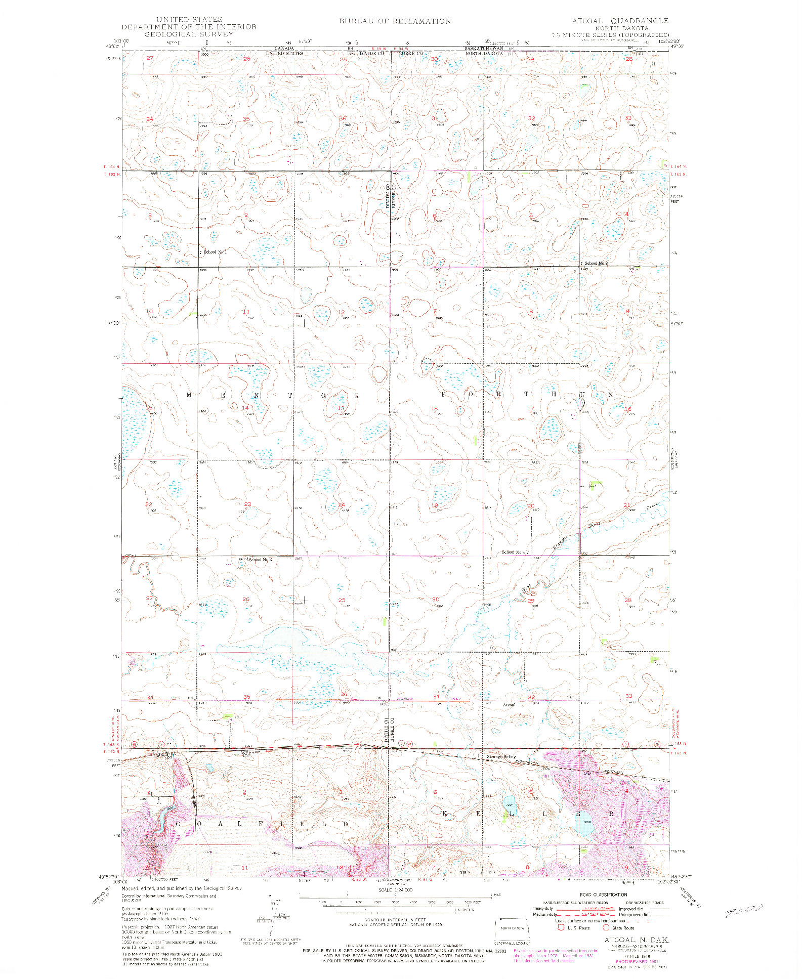 USGS 1:24000-SCALE QUADRANGLE FOR ATCOAL, ND 1949