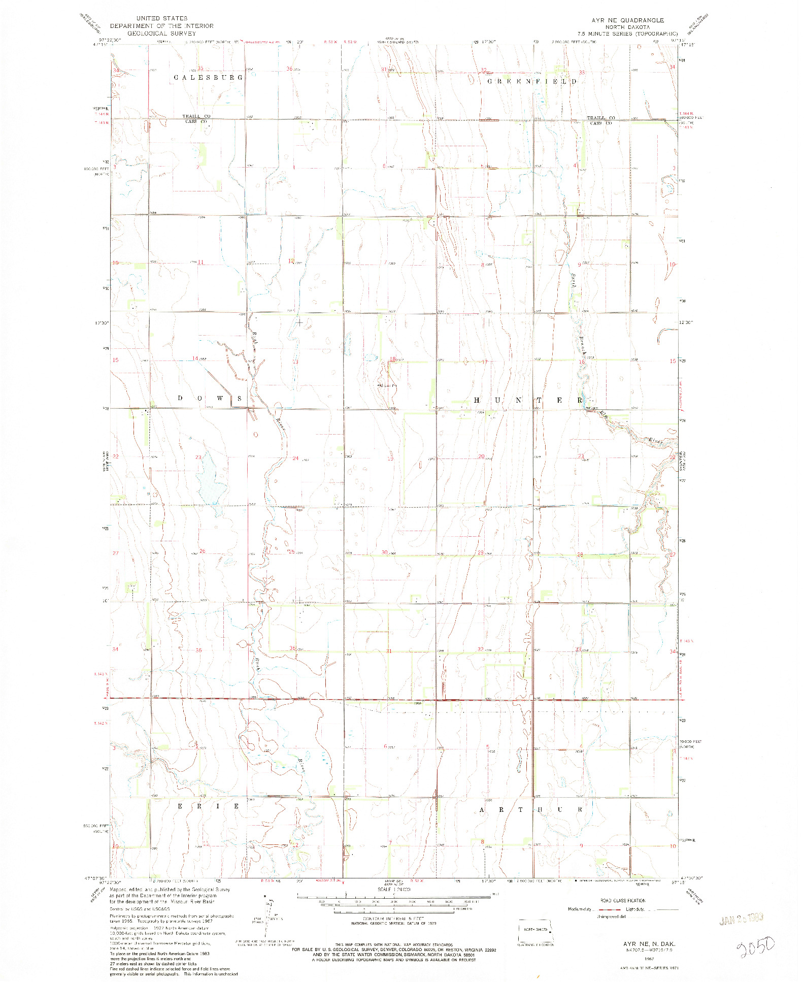 USGS 1:24000-SCALE QUADRANGLE FOR AYR NE, ND 1967