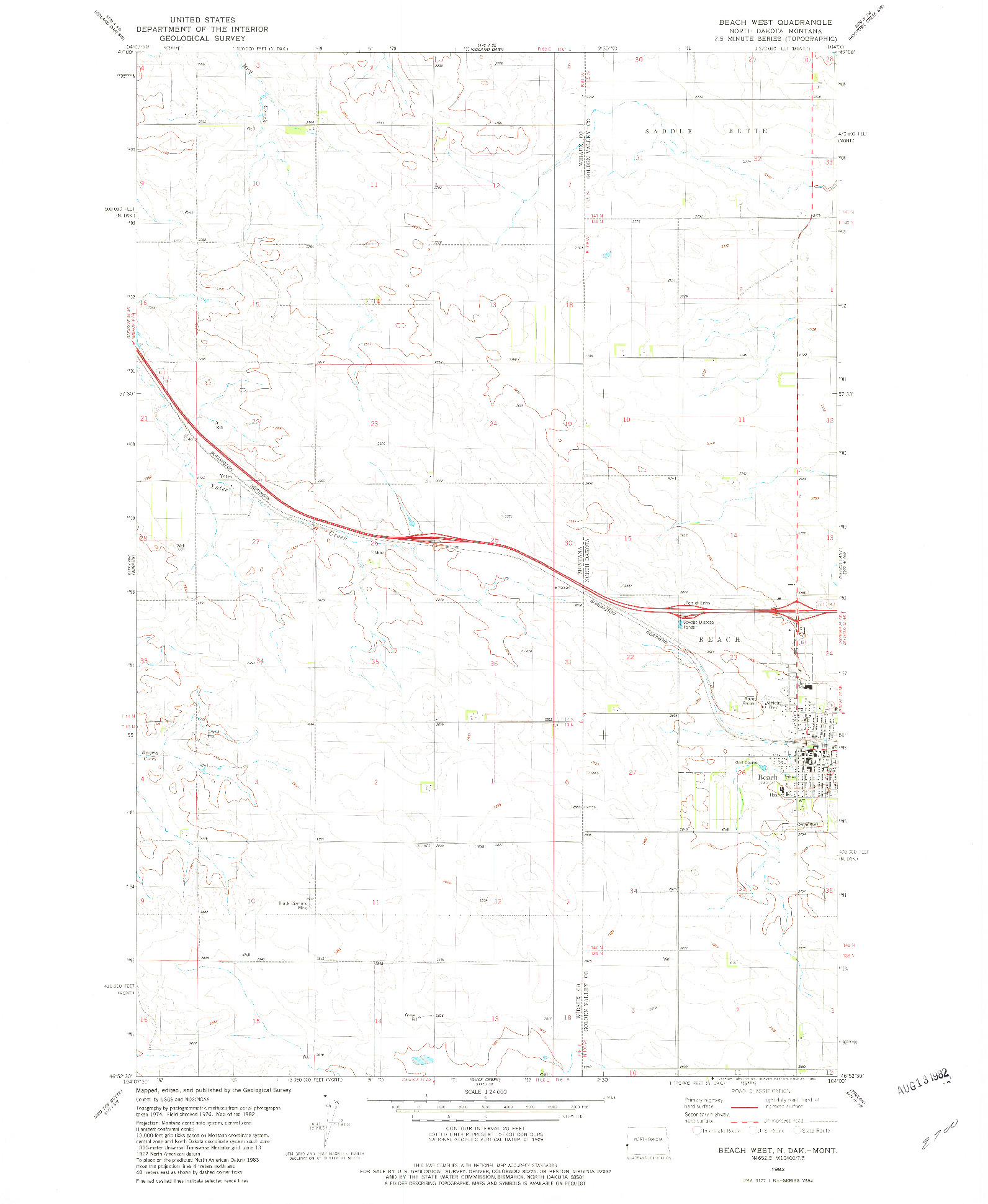 USGS 1:24000-SCALE QUADRANGLE FOR BEACH WEST, ND 1982