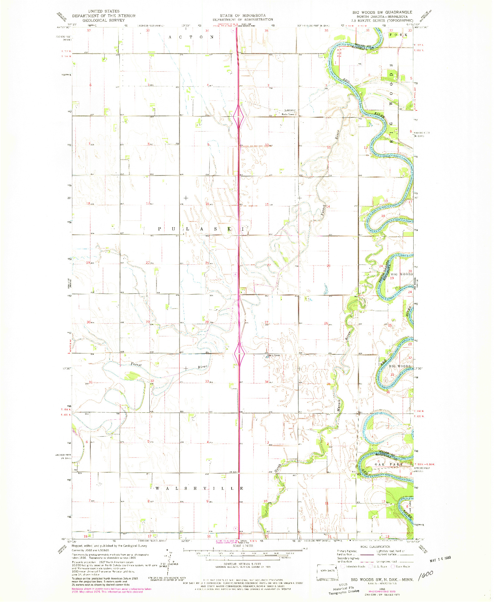 USGS 1:24000-SCALE QUADRANGLE FOR BIG WOODS SW, ND 1966