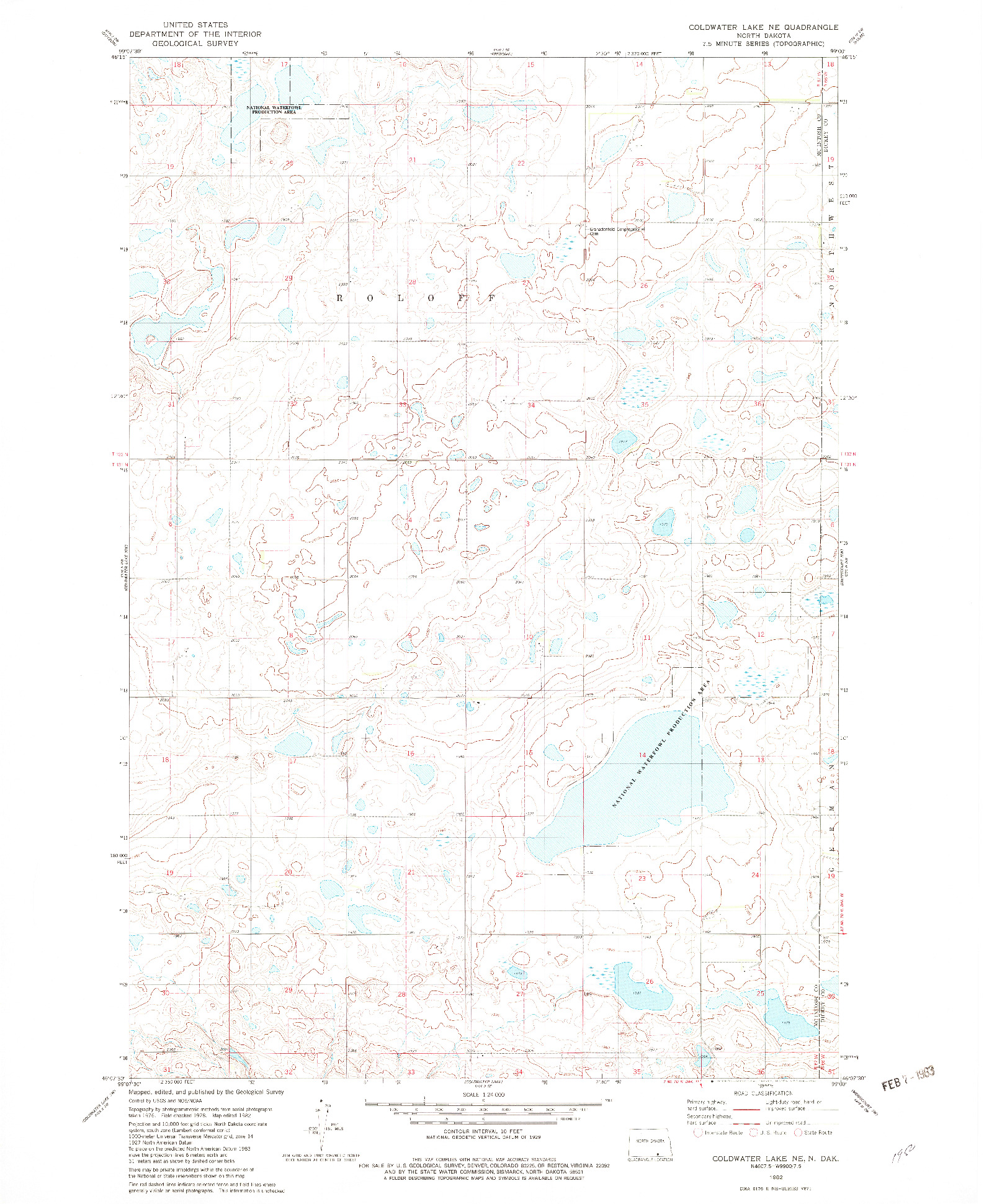 USGS 1:24000-SCALE QUADRANGLE FOR COLDWATER LAKE NE, ND 1982