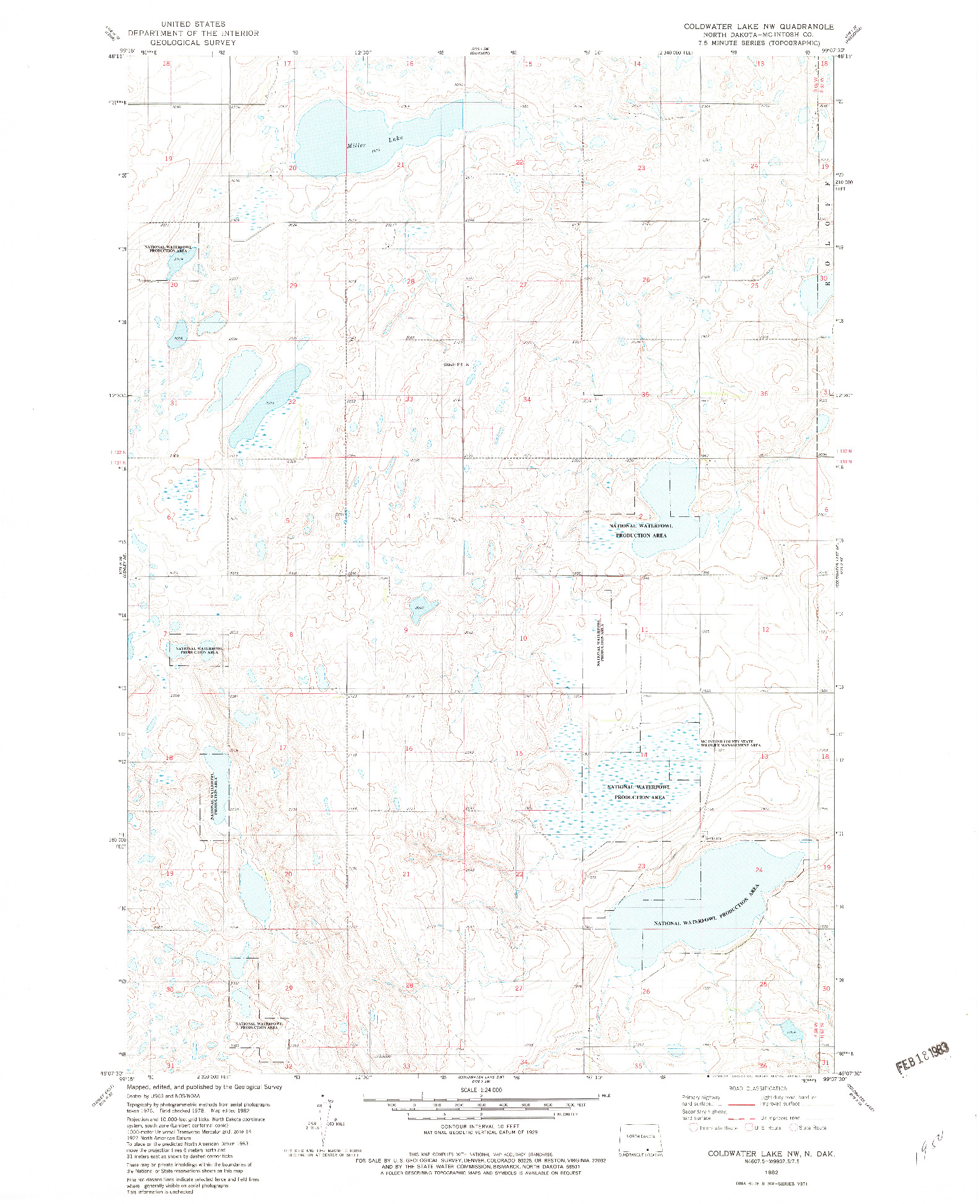 USGS 1:24000-SCALE QUADRANGLE FOR COLDWATER LAKE NW, ND 1982