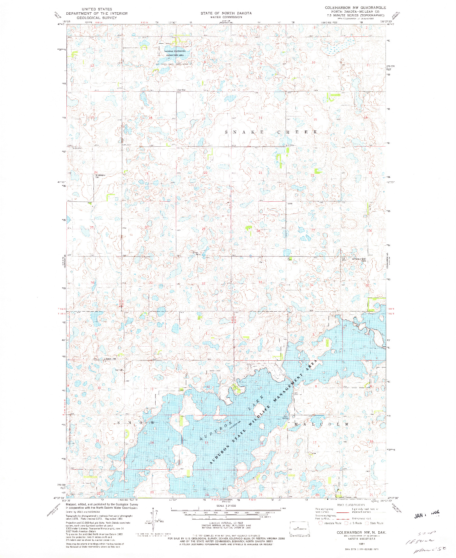 USGS 1:24000-SCALE QUADRANGLE FOR COLEHARBOR NW, ND 1981