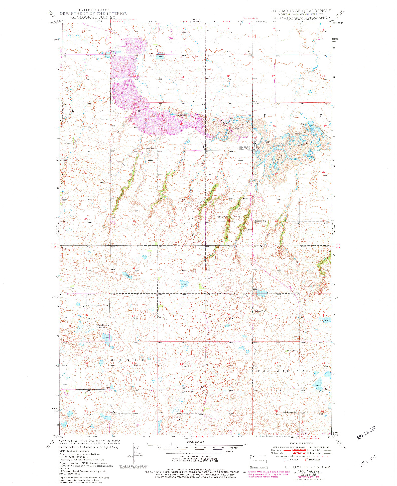 USGS 1:24000-SCALE QUADRANGLE FOR COLUMBUS SE, ND 1949