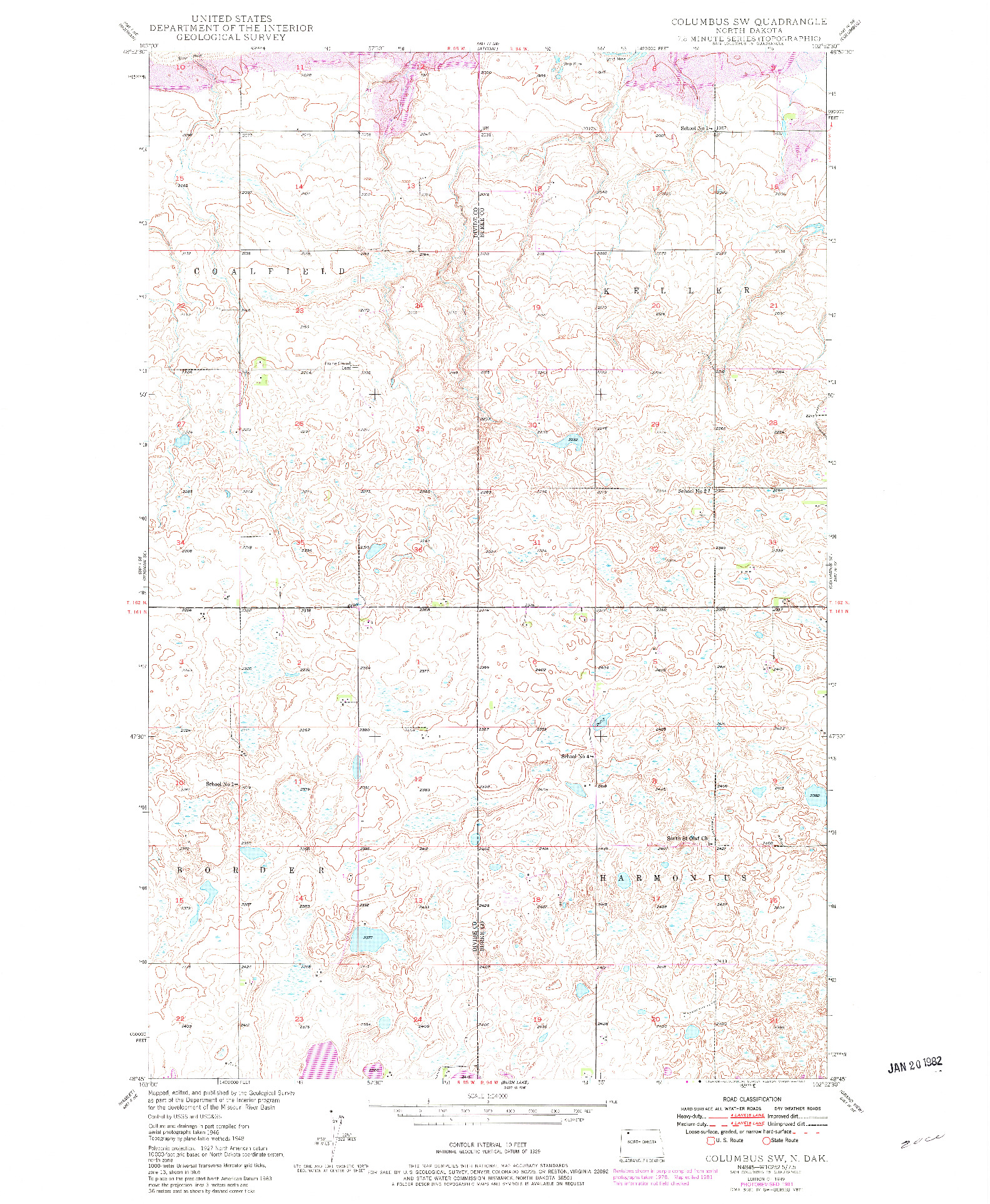 USGS 1:24000-SCALE QUADRANGLE FOR COLUMBUS SW, ND 1949