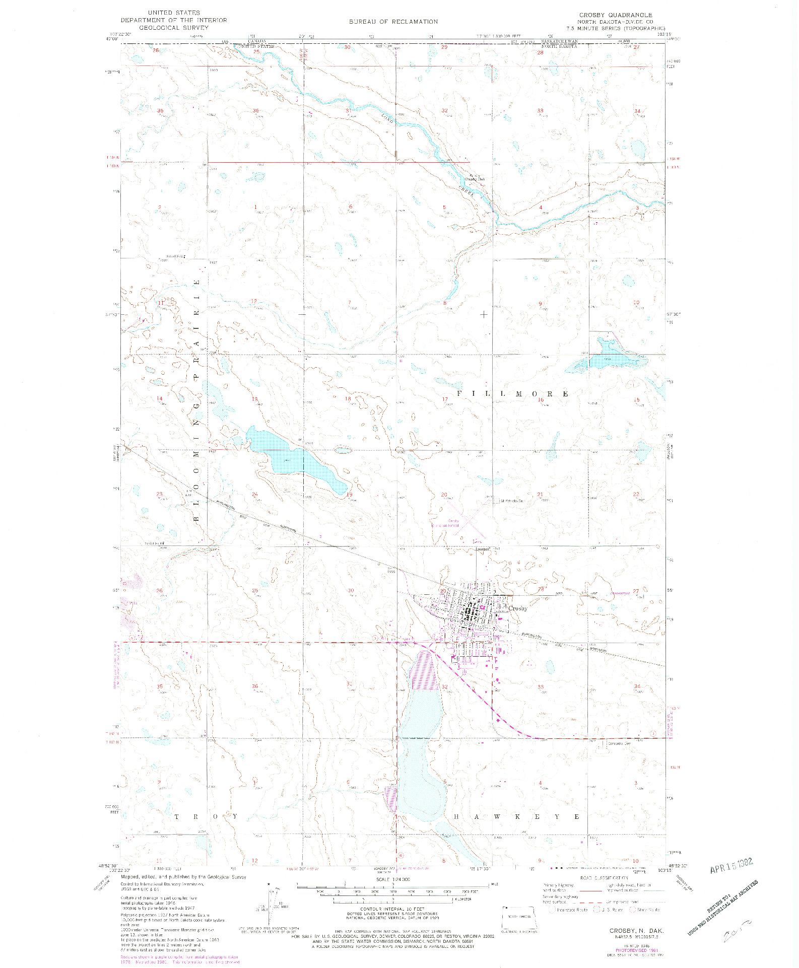 USGS 1:24000-SCALE QUADRANGLE FOR CROSBY, ND 1948
