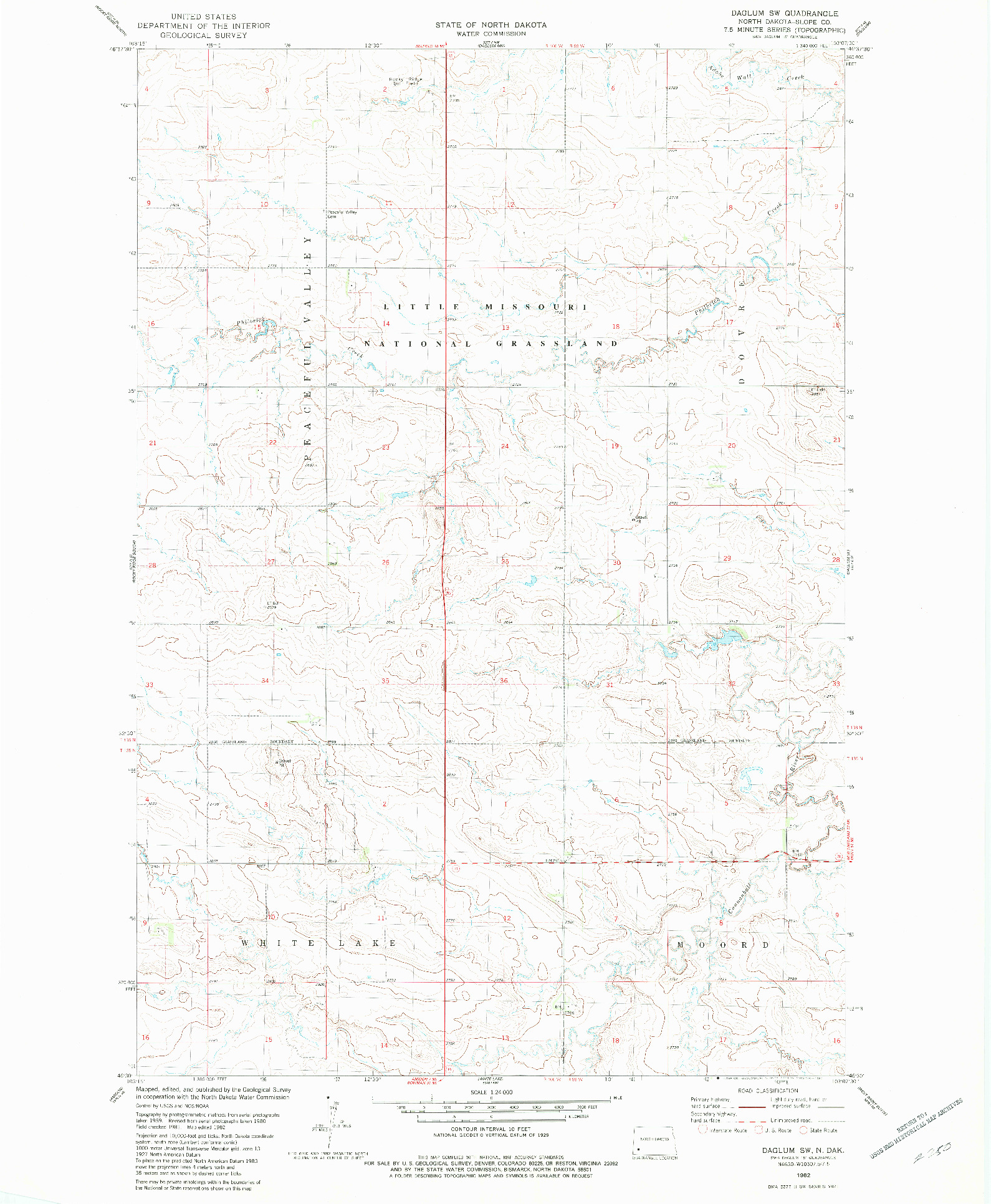 USGS 1:24000-SCALE QUADRANGLE FOR DAGLUM SW, ND 1982