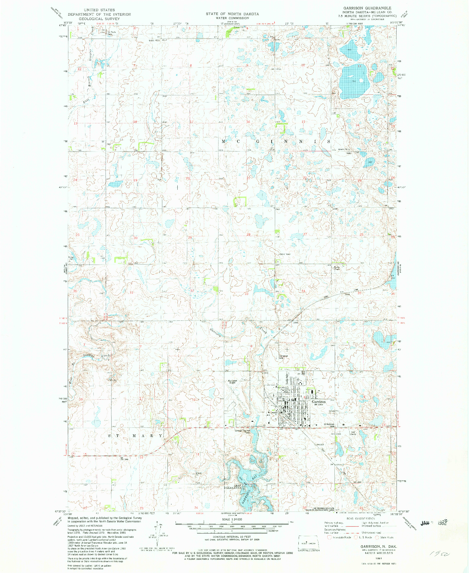 USGS 1:24000-SCALE QUADRANGLE FOR GARRISON, ND 1981