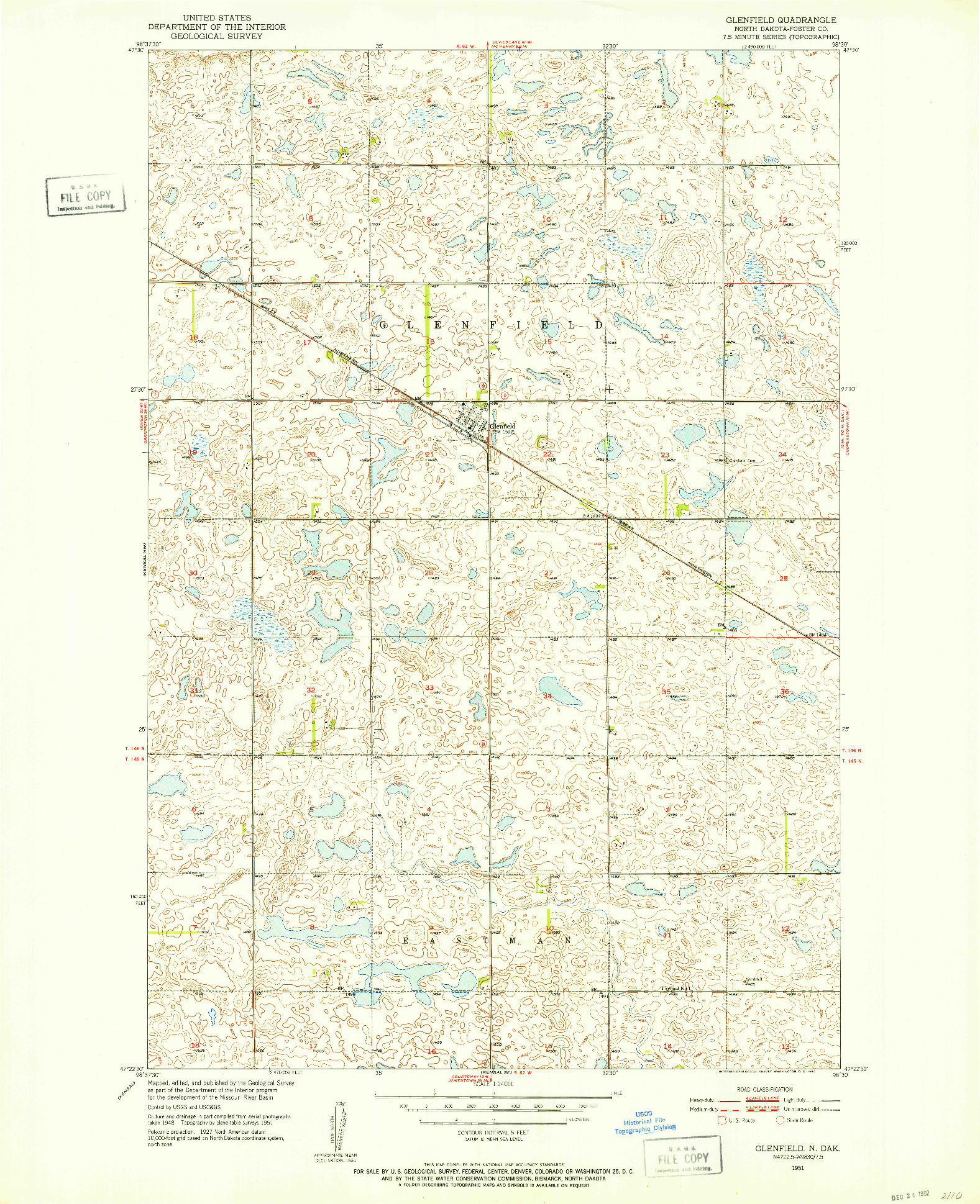 USGS 1:24000-SCALE QUADRANGLE FOR GLENFIELD, ND 1951