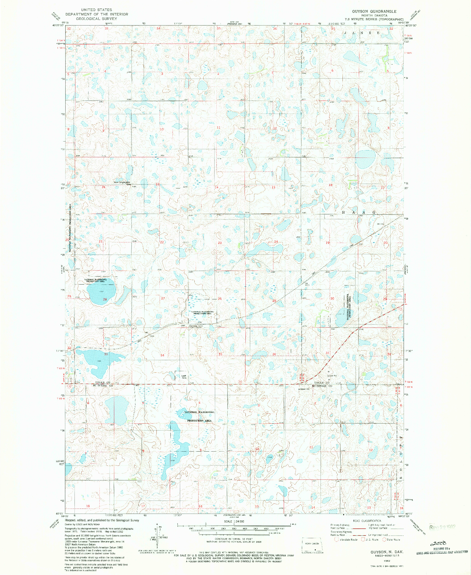 USGS 1:24000-SCALE QUADRANGLE FOR GUYSON, ND 1982